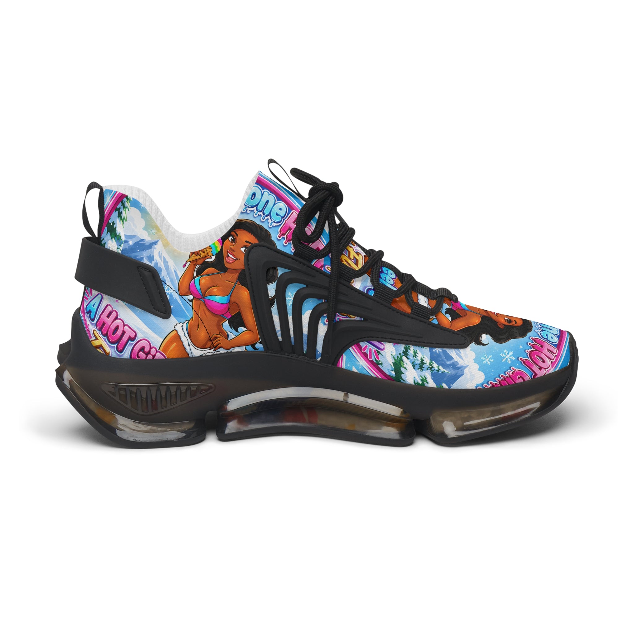 Mesh Sneakers —"Snow Cone Hot Girl " Tropical Ice Cream Girl Graphic