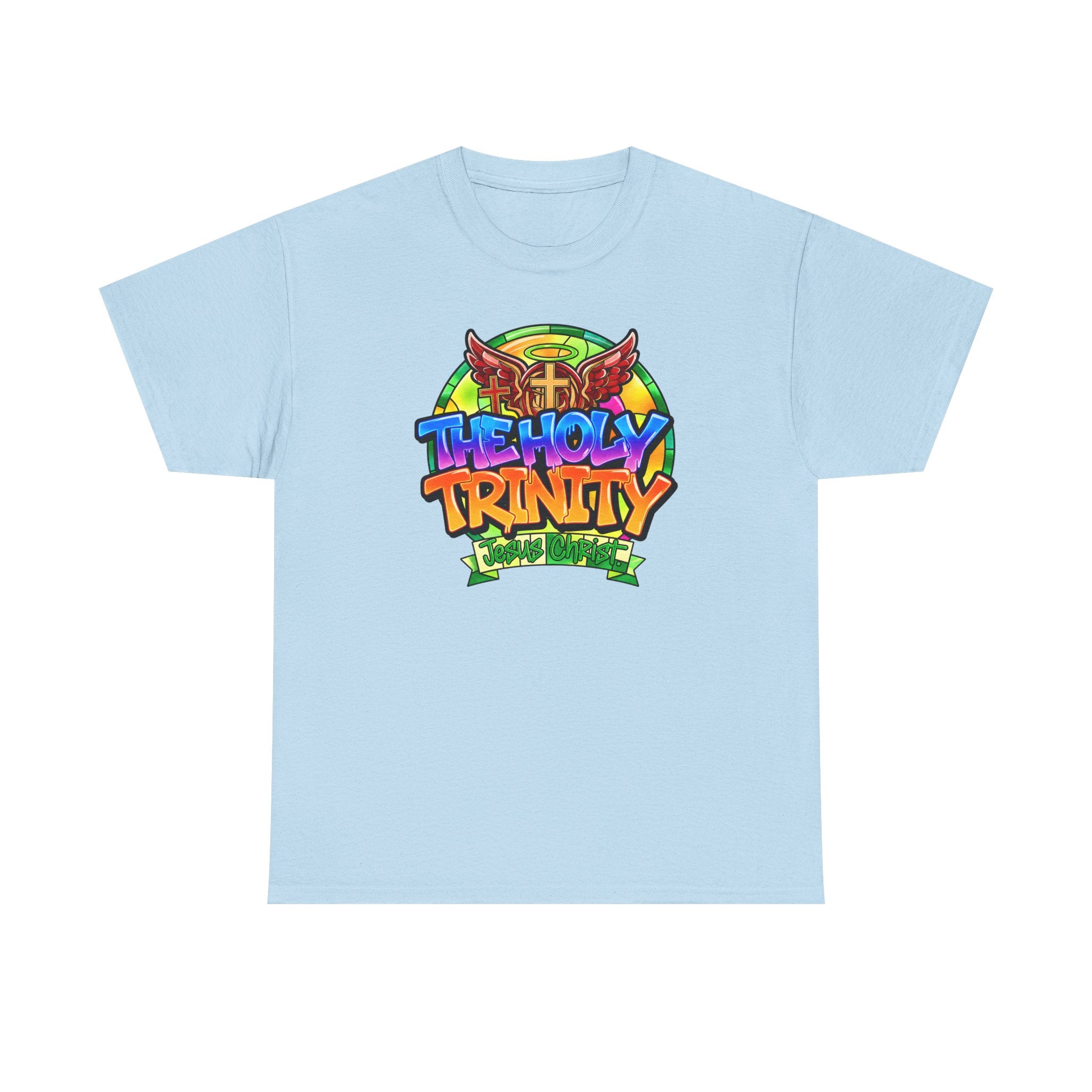 Holy Trinity Graphic Tee — Colorful Faith-Inspired Streetwear T-Shirt