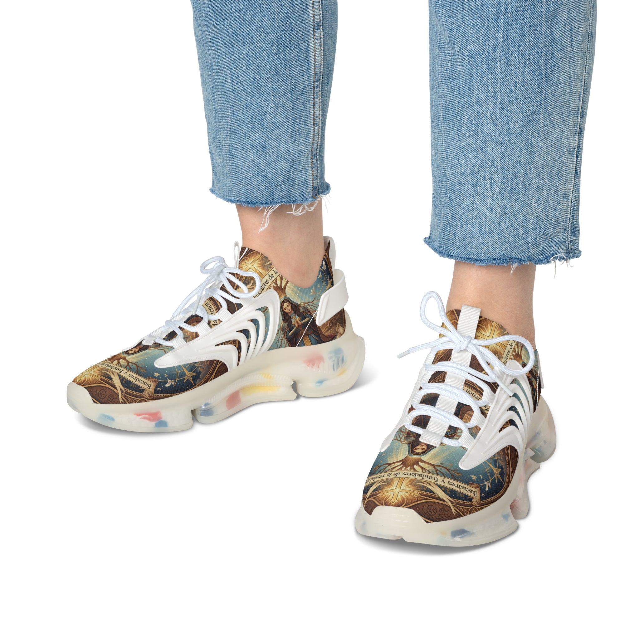 Women's Mesh Sneakers —" Buscadres y Fundadores De La Verdad Suprima"Inspirational Jesus Graphic Women’s Athletic Shoes