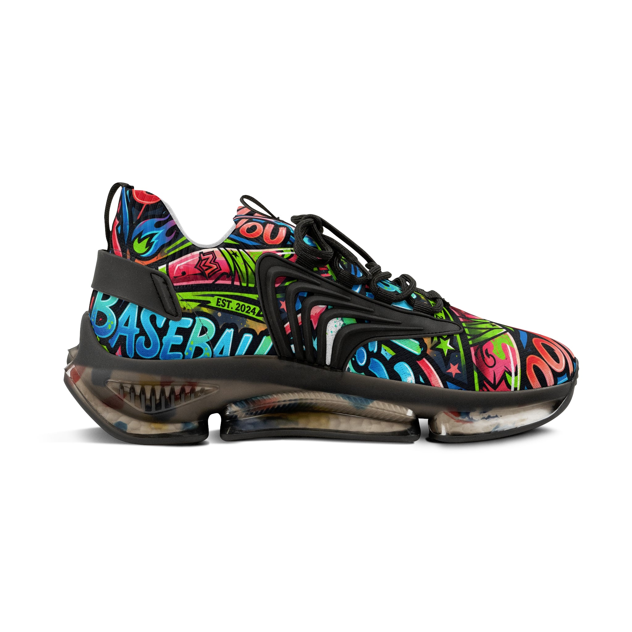 Mesh Sneakers —" Can You Baseball "Bold Graffiti Print Men's Athletic Shoes