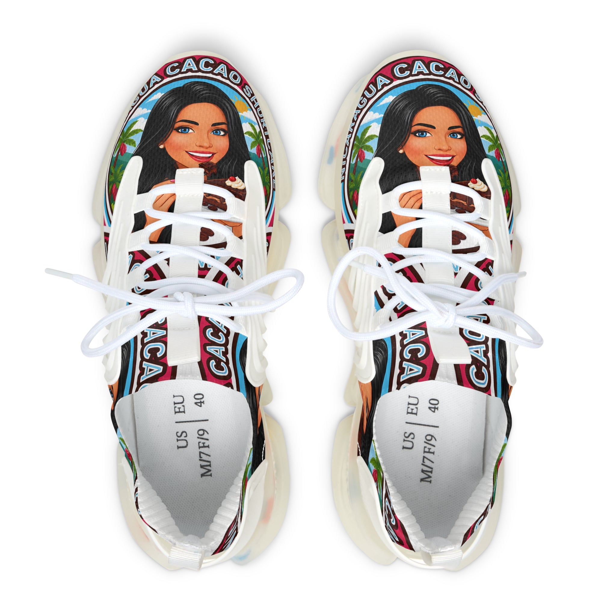 Women’s Mesh Sneakers — Retro "Nicaragua Cacao Shortcake" Graphic Athletic Shoes