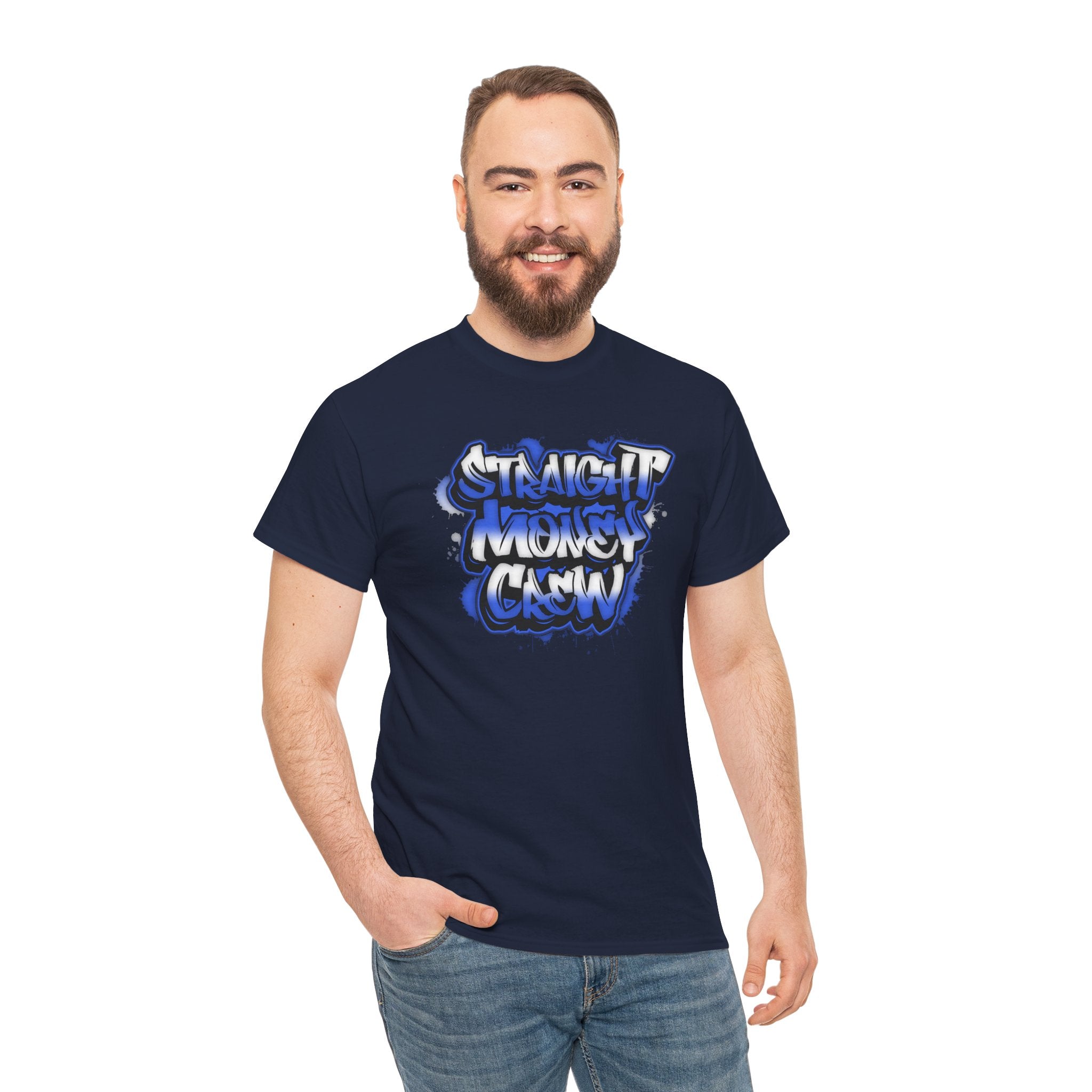 T-Shirt — "Stackin' Money Crew" Blue Graffiti Graphic Tee