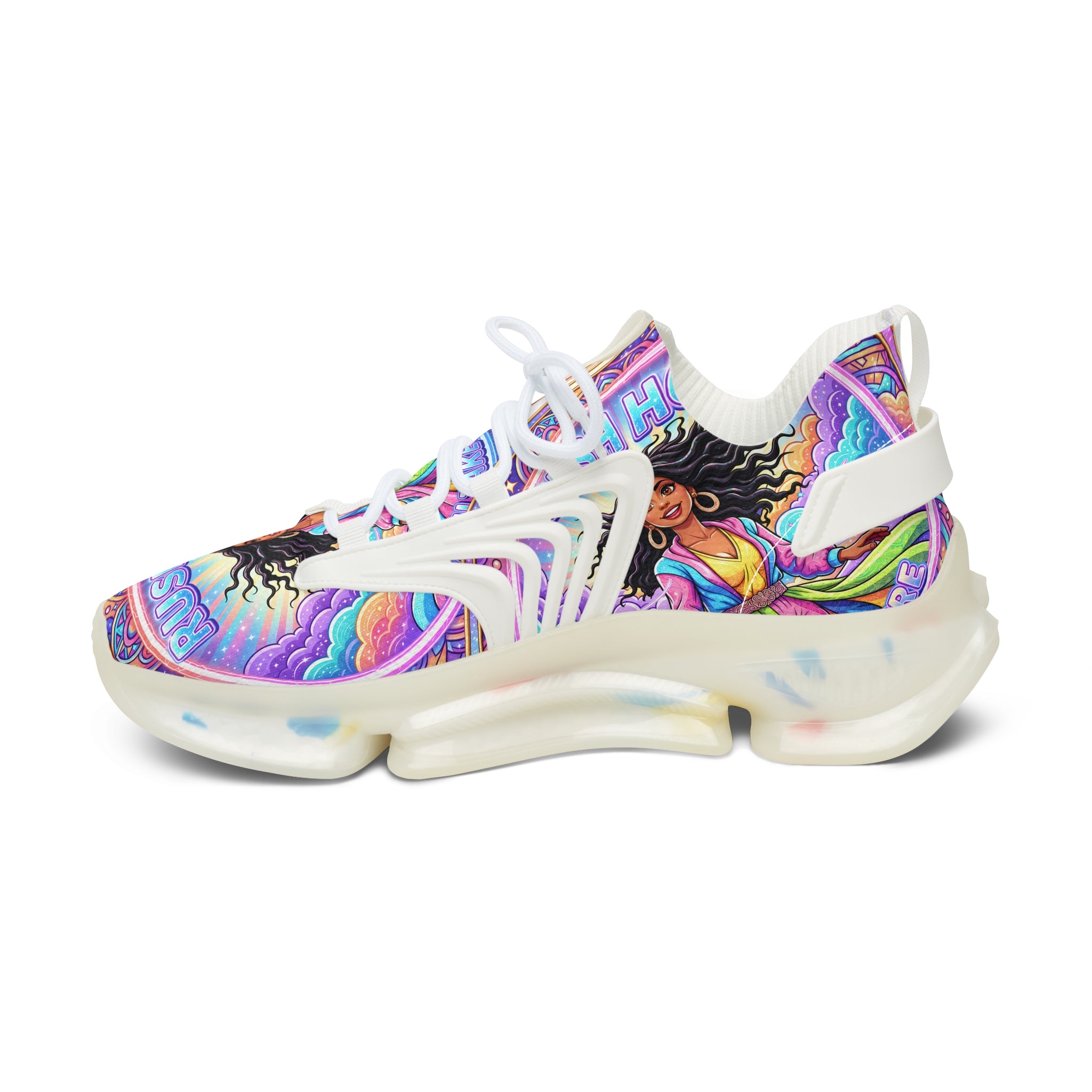 Women's Mesh Sneakers — Colorful Spiritual Goddess Graphic Athletic Shoes