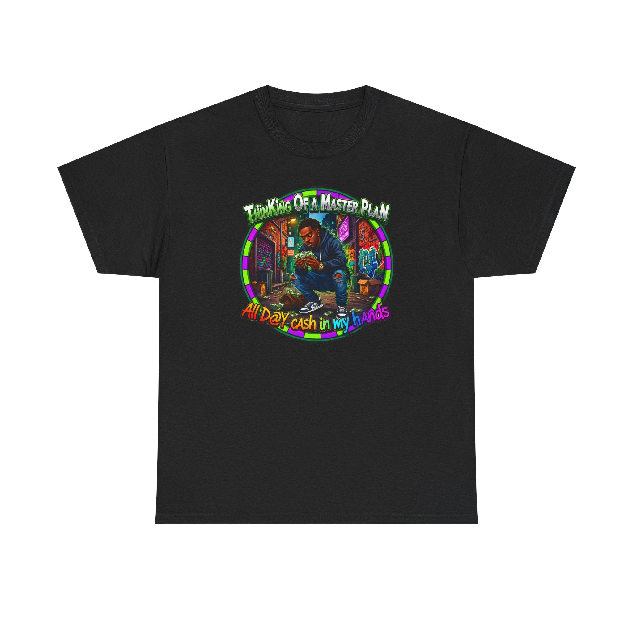 T-Shirt — "Thinking of a Master Plan" Colorful Retro Hip-Hop Graphic Tee