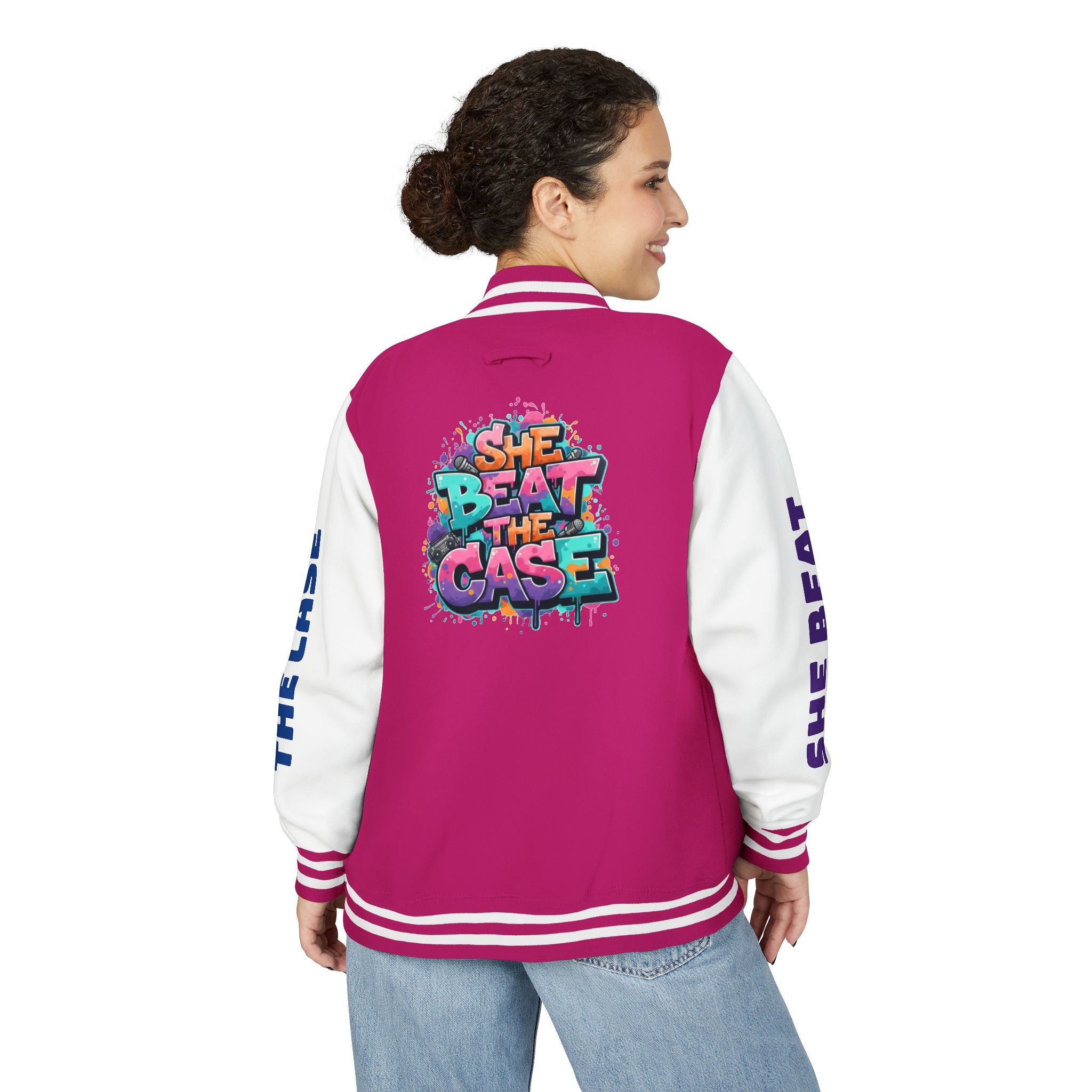Letterman Jacket — “She Beat the Case” Colorful Graffiti Backprint