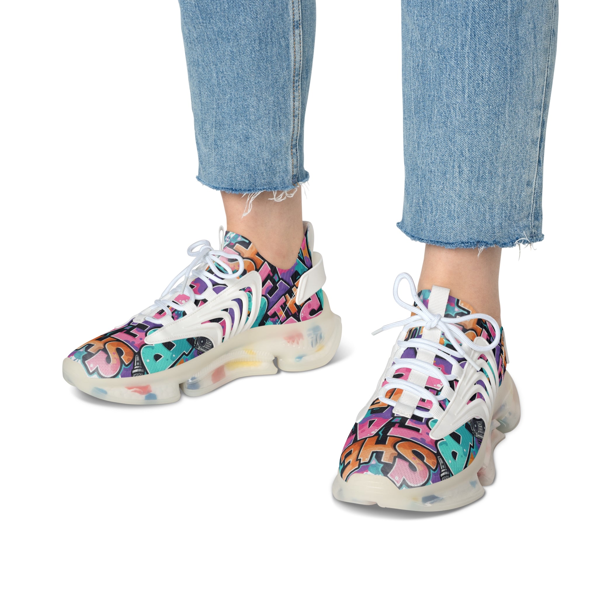 Women’s Mesh Sneakers —"She Beat The Case"Colorful Graffiti Statement Athletic Shoes