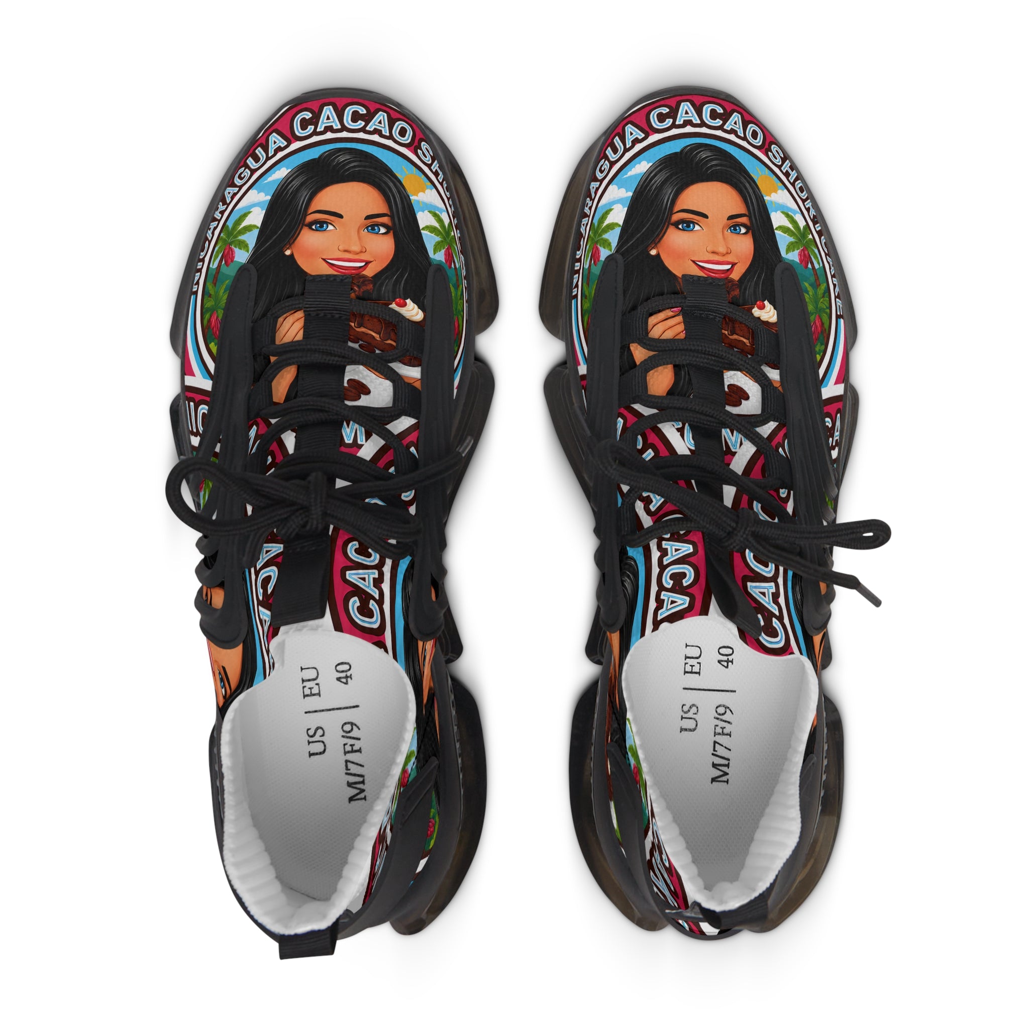 Women’s Mesh Sneakers — Retro "Nicaragua Cacao Shortcake" Graphic Athletic Shoes