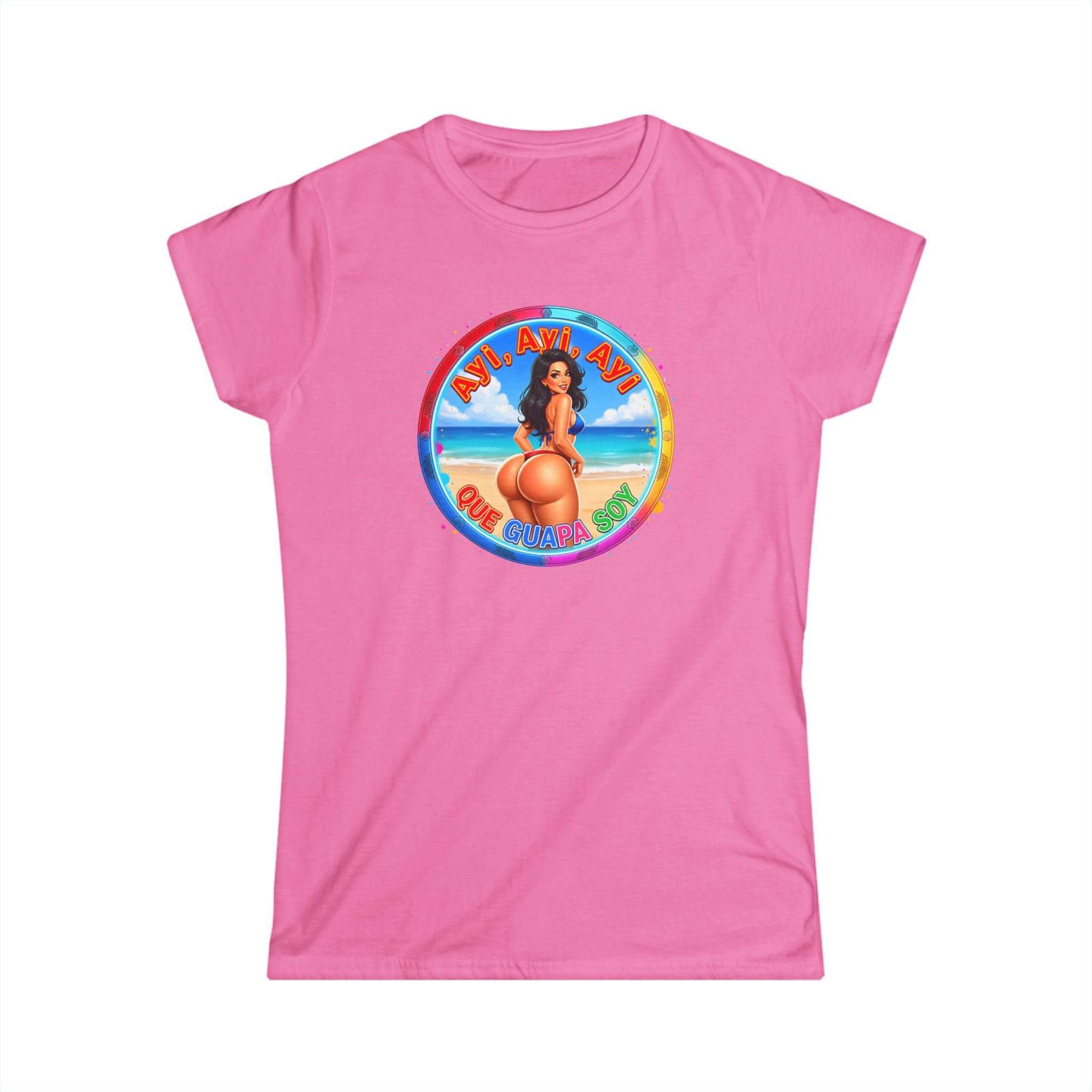 Women's Tee - Retro Beach Bikini Graphic "Ayi Ayi Ayi Que Guapa Soy"