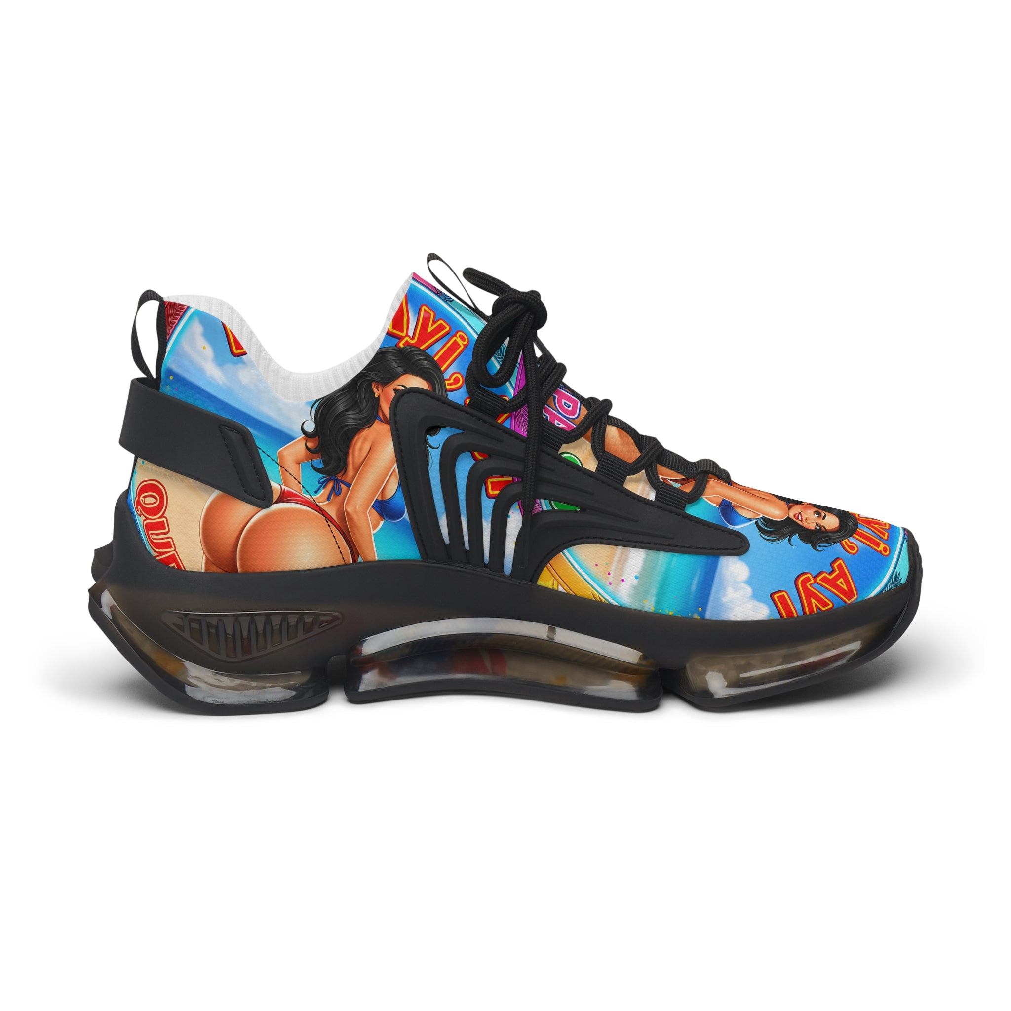 Women's Mesh Sneakers —"Ayi Ayi Ayi Que Guapa Soy "Tropical Pinup Beach Graphic Trainers