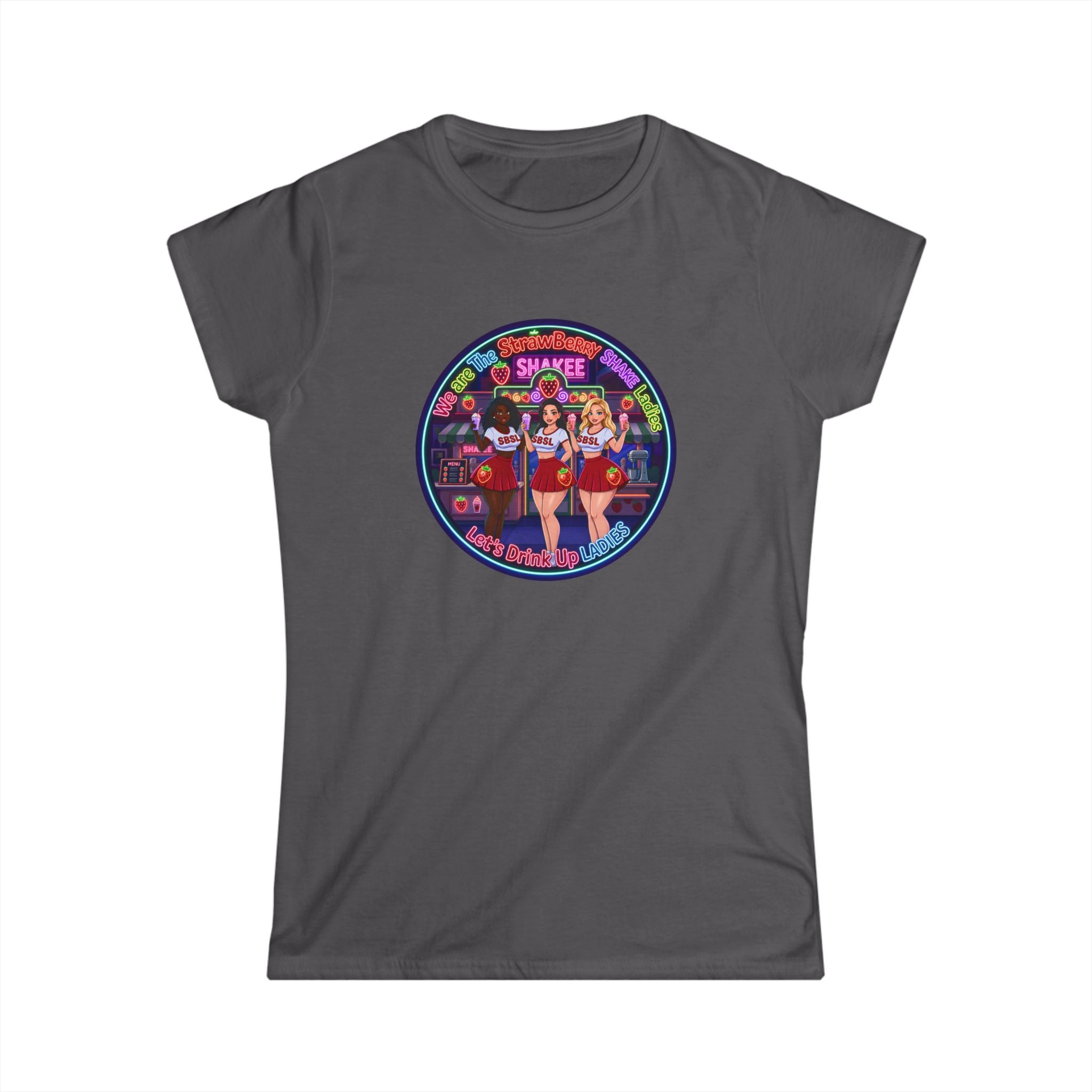 Women's Tee — Retro Pinup 'We Are The Strawberry Shake Ladies"' Band Graphic Tee
