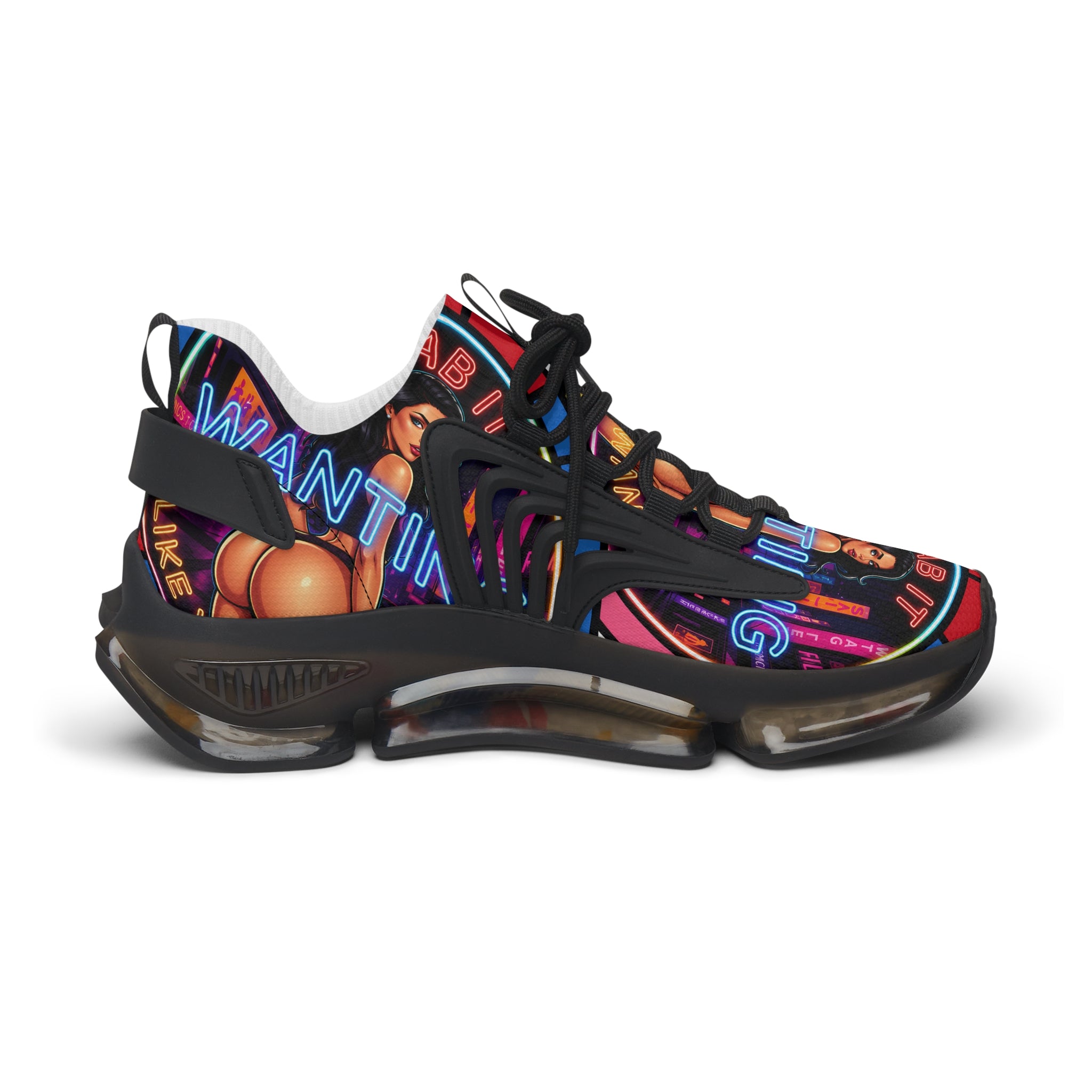 Women's Mesh Sneakers — Bold Neon Graphic Women’s Athletic Shoes :Grab It Wanting" Design