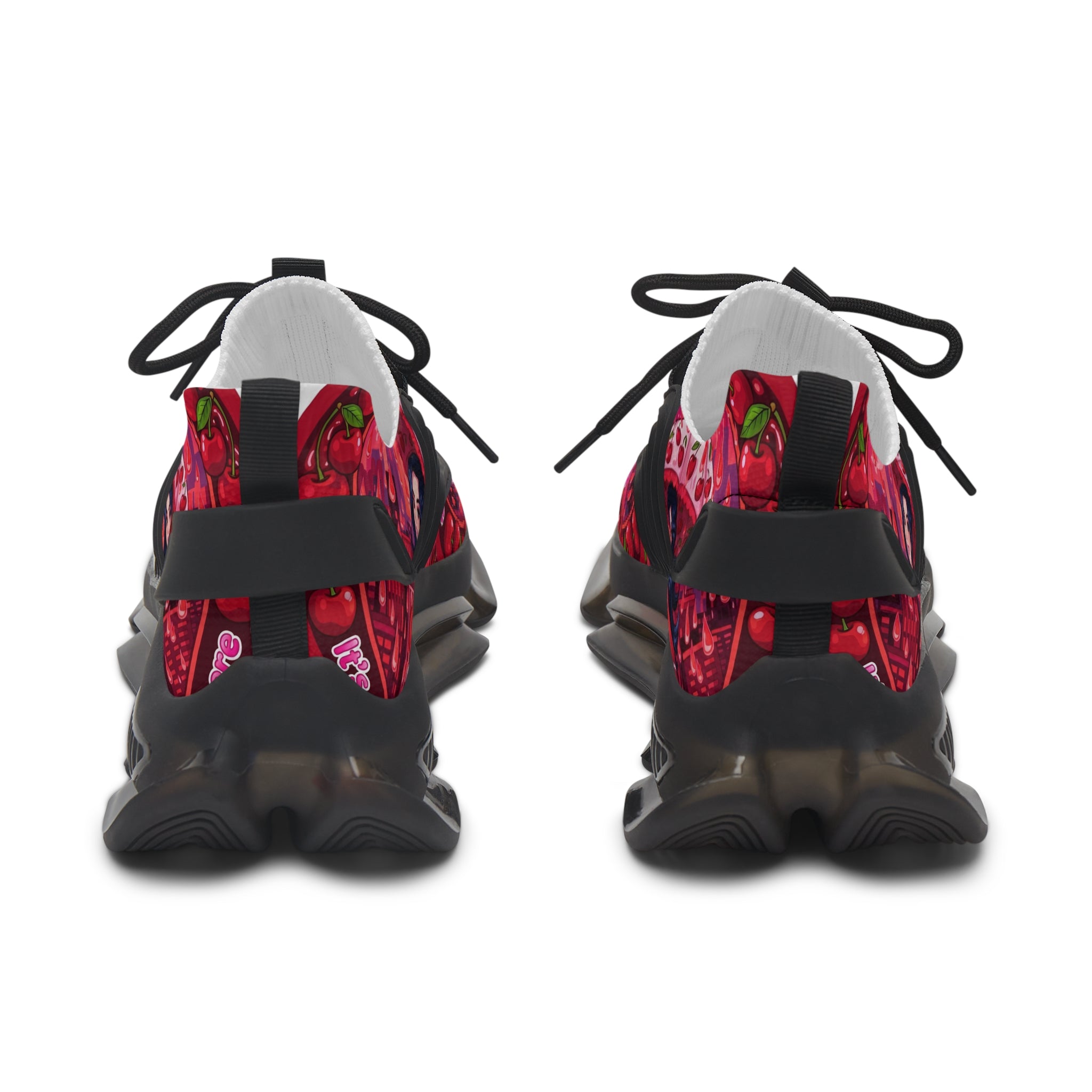 Women's Pink Retro Graphic Mesh Sneakers — 'CherryBella" Pattern