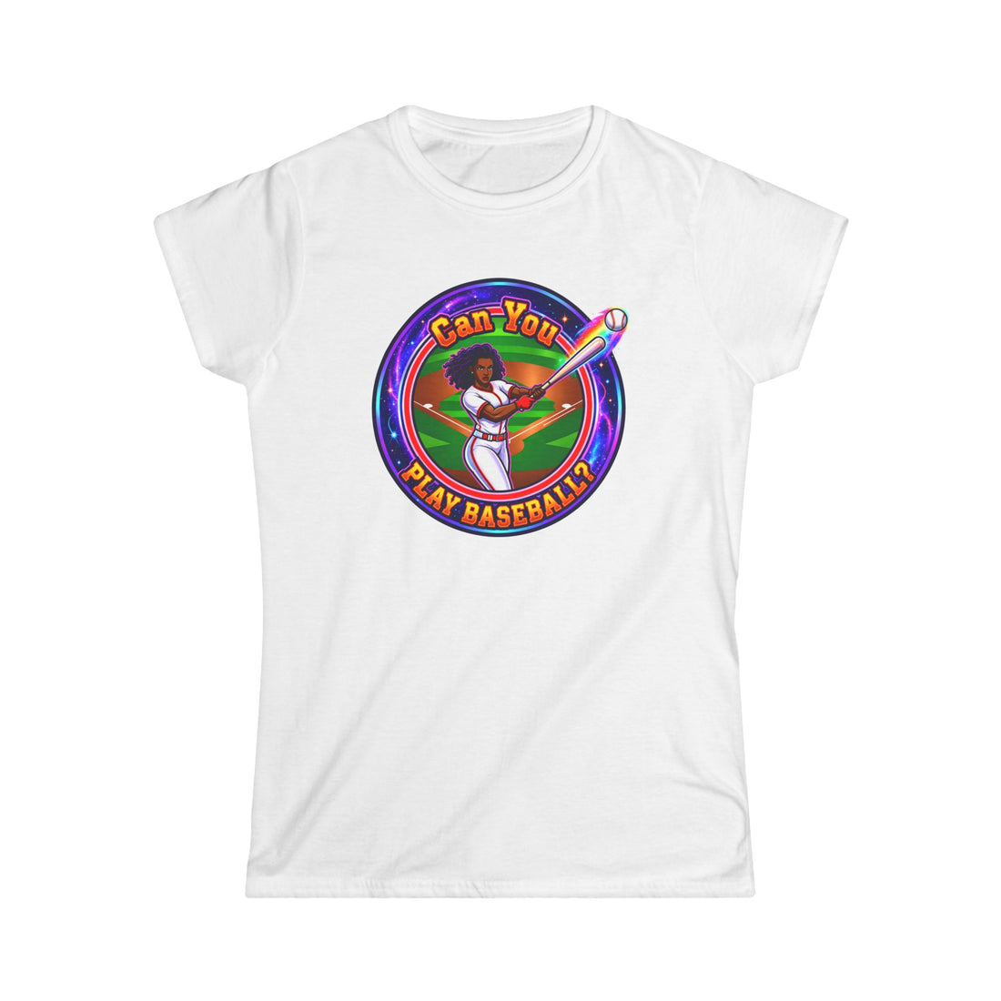 "Can You Play Baseball" Women's Baseball Tee – Feminine Softstyle Baseball Shirt
