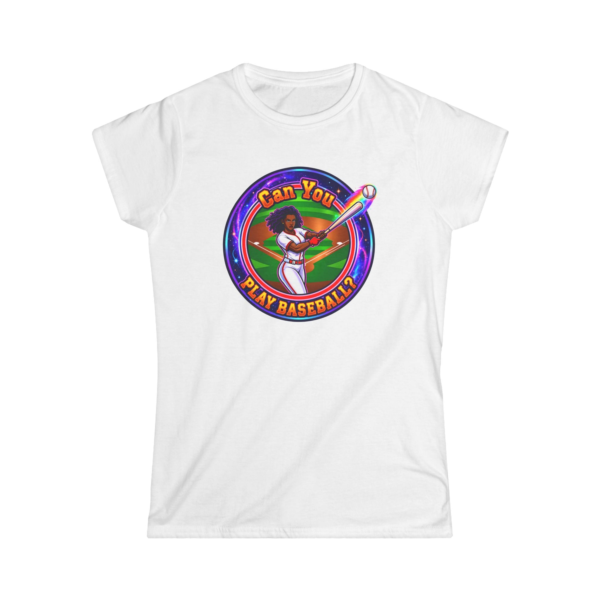"Can You Play Baseball" Women's Baseball Tee – Feminine Softstyle Baseball Shirt