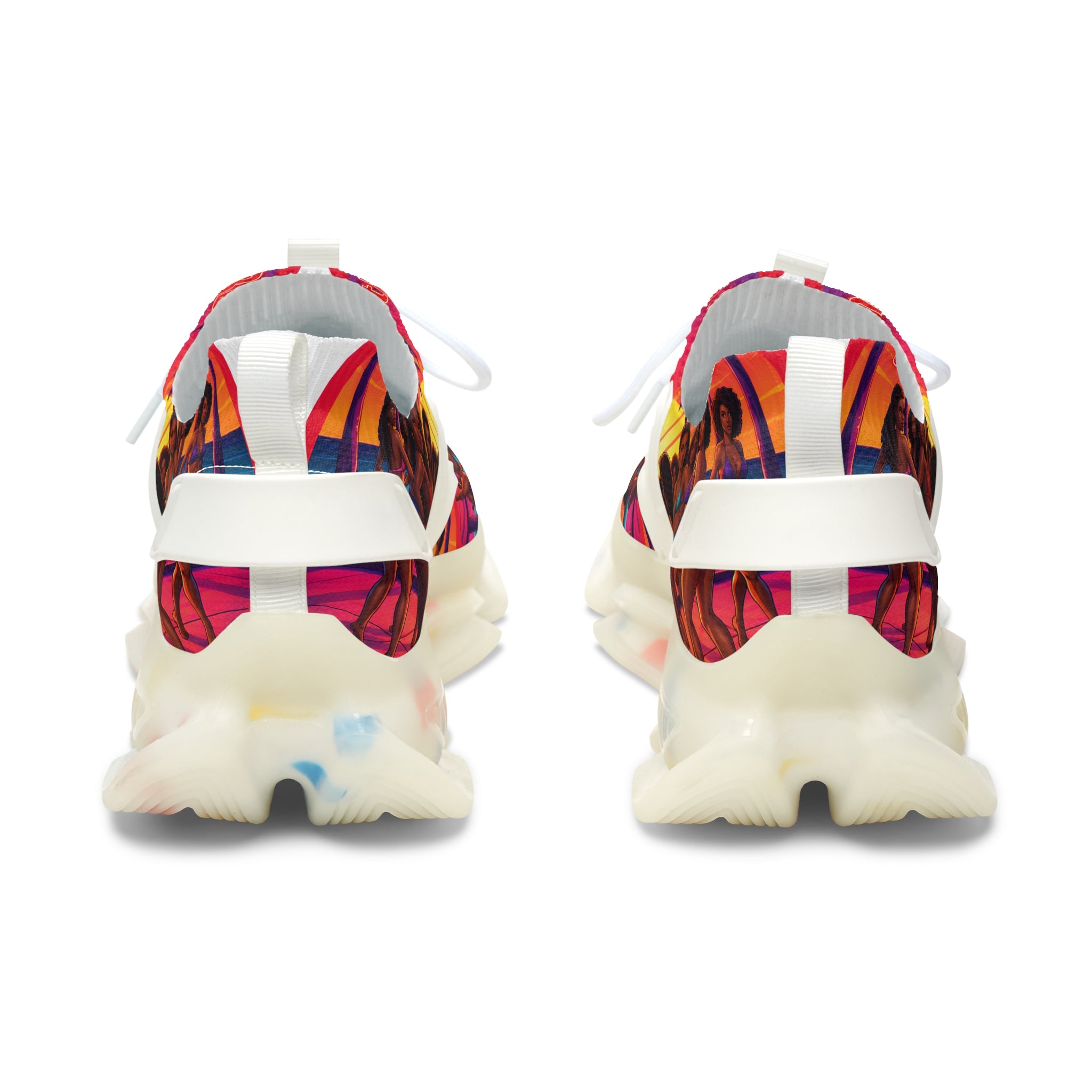 Women's Mesh Sneakers — Vibrant Sunset Beach Print Athletic Shoes