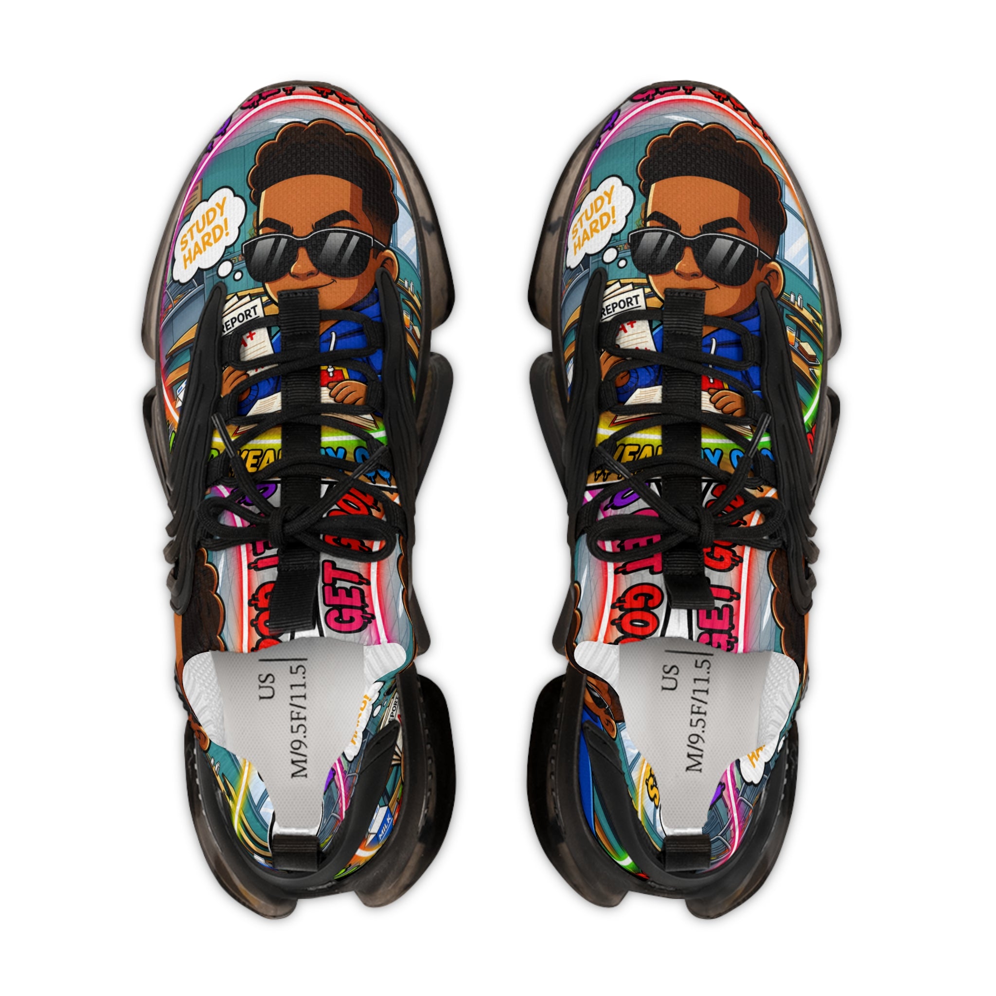 Men's Mesh Sneakers — "I Have To Get Good Grades" Colorful Urban Cartoon Print Athletic Shoes