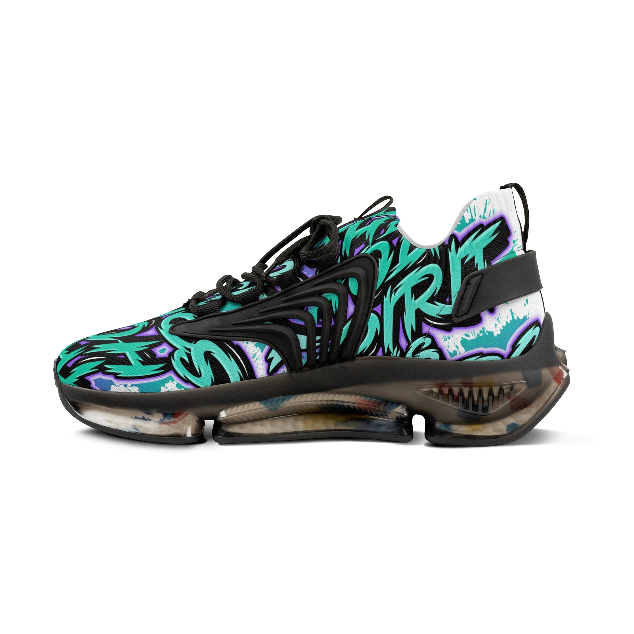 Men's Mesh Sneakers —"The Holy Spirit Is Yours'Bold Teal Graffiti Pattern Athletic Shoes