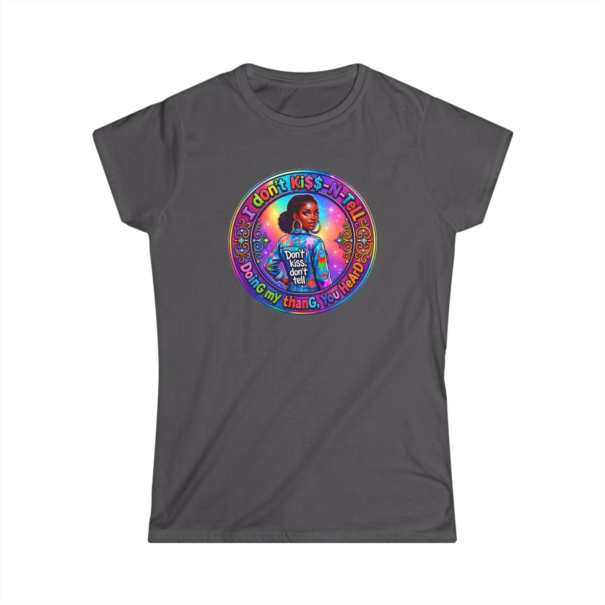 Women's Tee - 'I Don't Kiss-N-Tell" 'Retro Rainbow Graphic