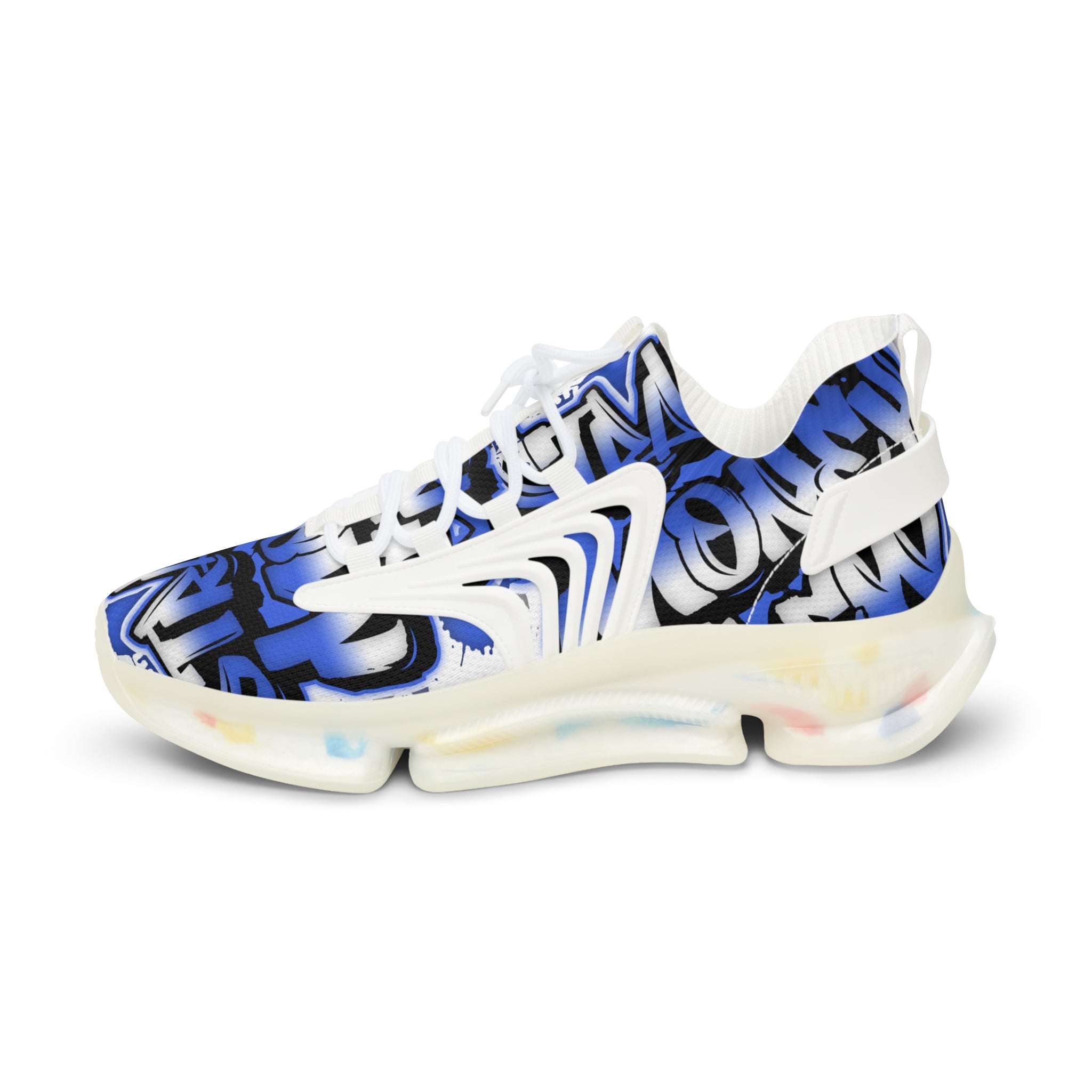Men's Blue Graffiti Mesh Sneakers — "Straight Money Crew" Breathable Streetwear Athletic Shoes