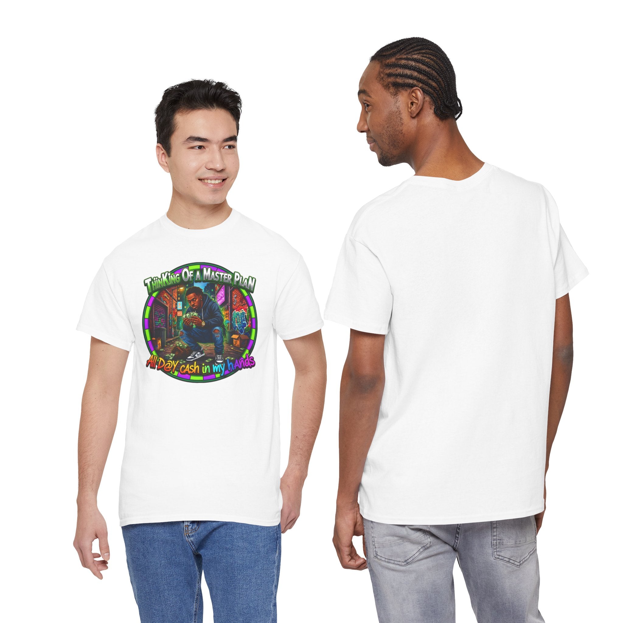 T-Shirt — "Thinking of a Master Plan" Colorful Retro Hip-Hop Graphic Tee