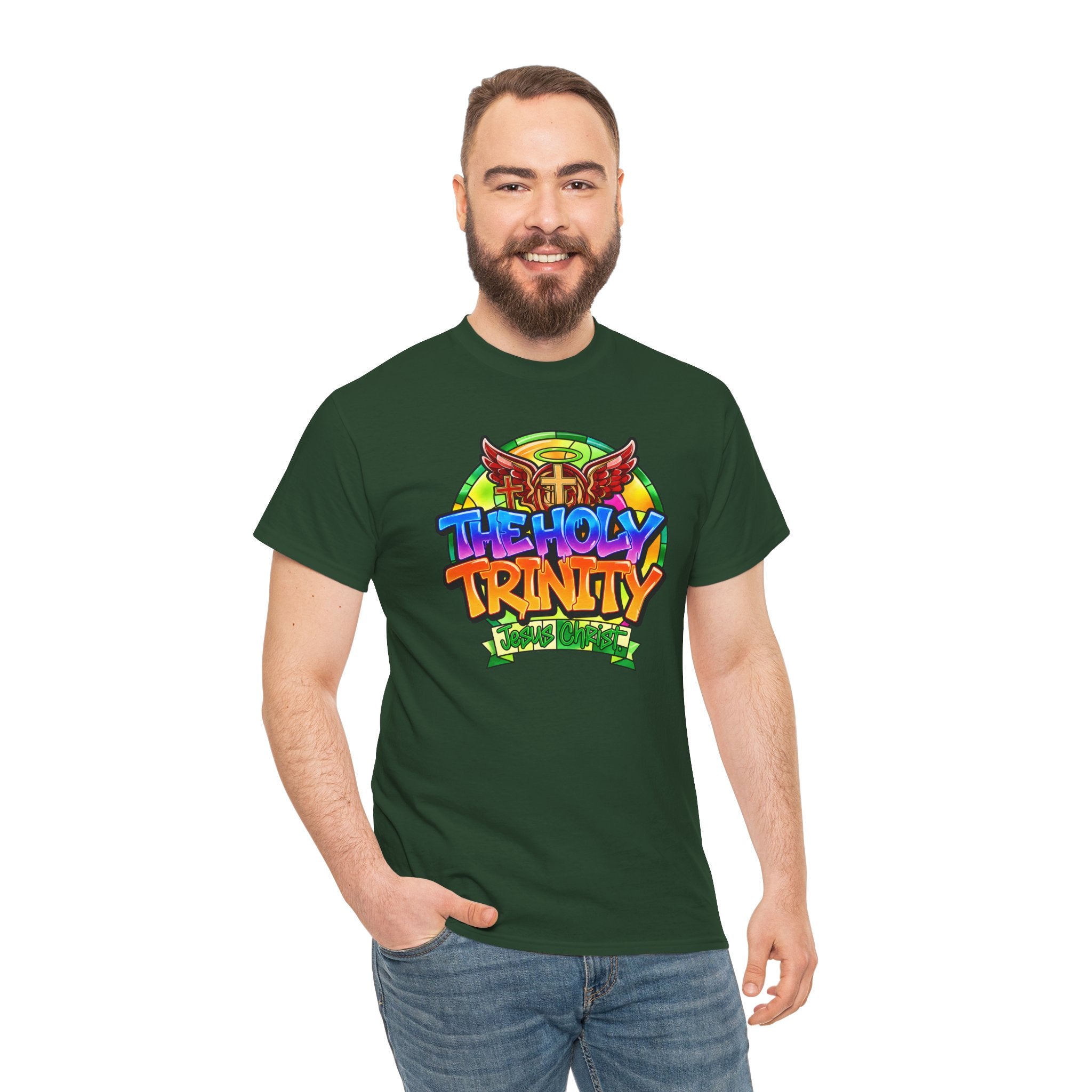 Holy Trinity Graphic Tee — Colorful Faith-Inspired Streetwear T-Shirt