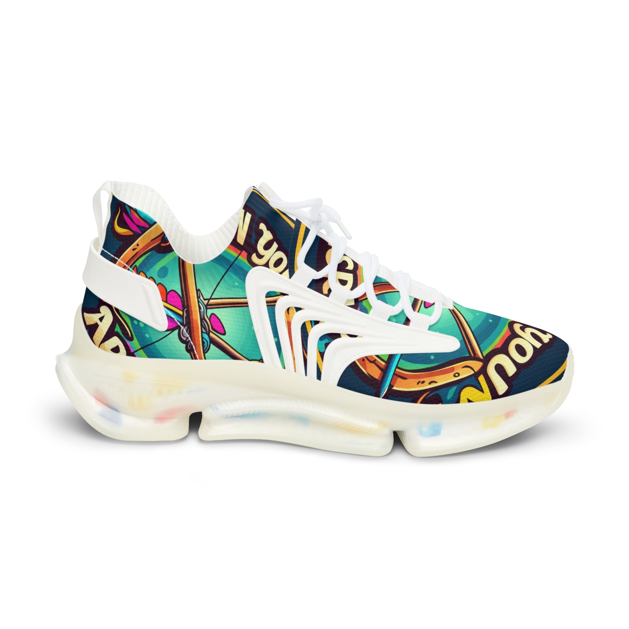 Men's Mesh Sneakers —" Can You Archery "Retro Cosmic Graphic Athletic Shoes
