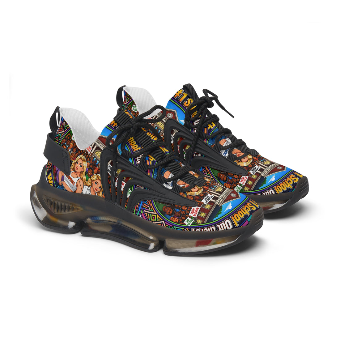 Women's Mesh Sneakers — Colorful Retro School Girl Graphic Athletic Shoes