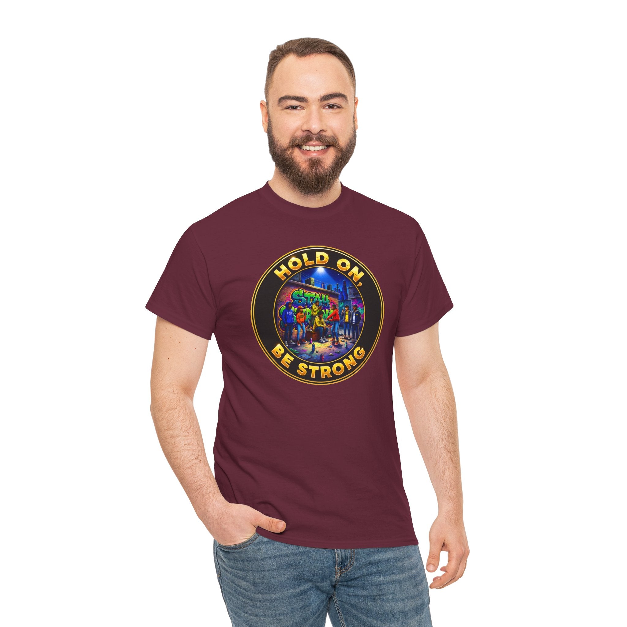T-Shirt — 'Hold On Be Strong' Inspirational Retro Circle Graphic Tee
