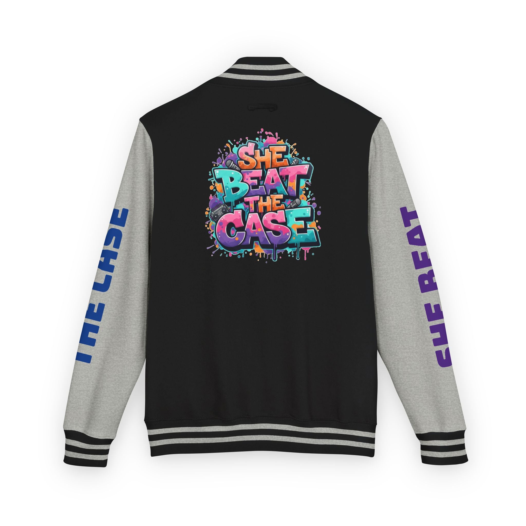 Letterman Jacket — “She Beat the Case” Colorful Graffiti Backprint