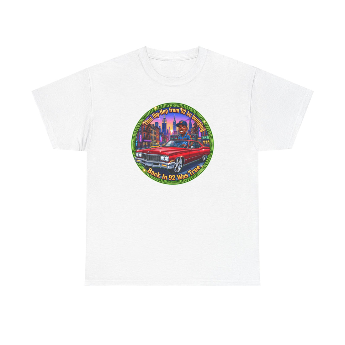 Vintage Red Convertible T-Shirt – “That Hip-hop From 92 Be Bumping" Retro City Cruise Tee