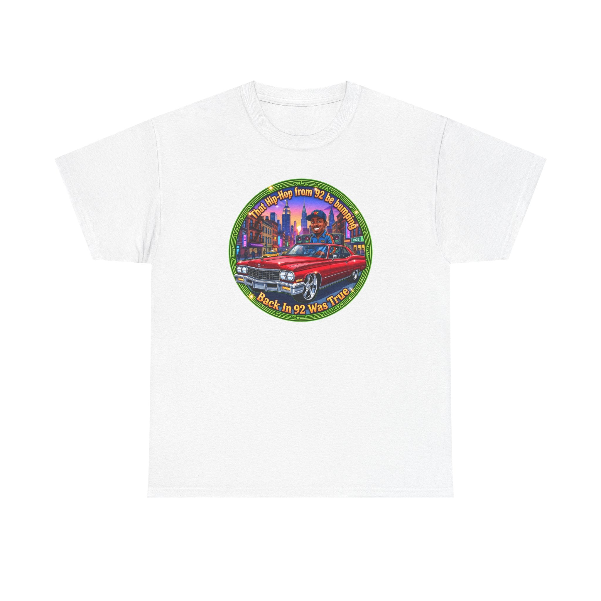 Vintage Red Convertible T-Shirt – “That Hip-hop From 92 Be Bumping" Retro City Cruise Tee