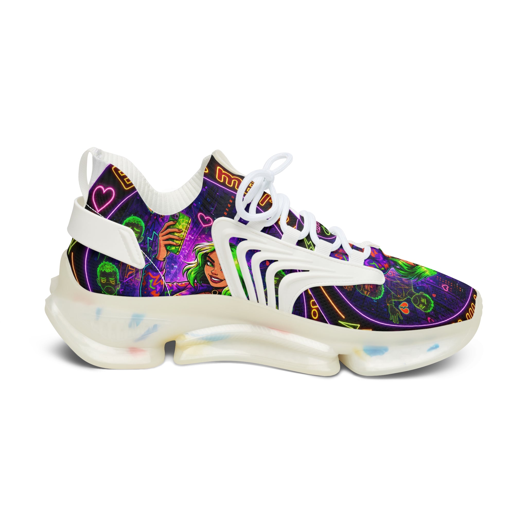 Mesh Sneakers — Neon Green Witch Graphic Athletic Shoes