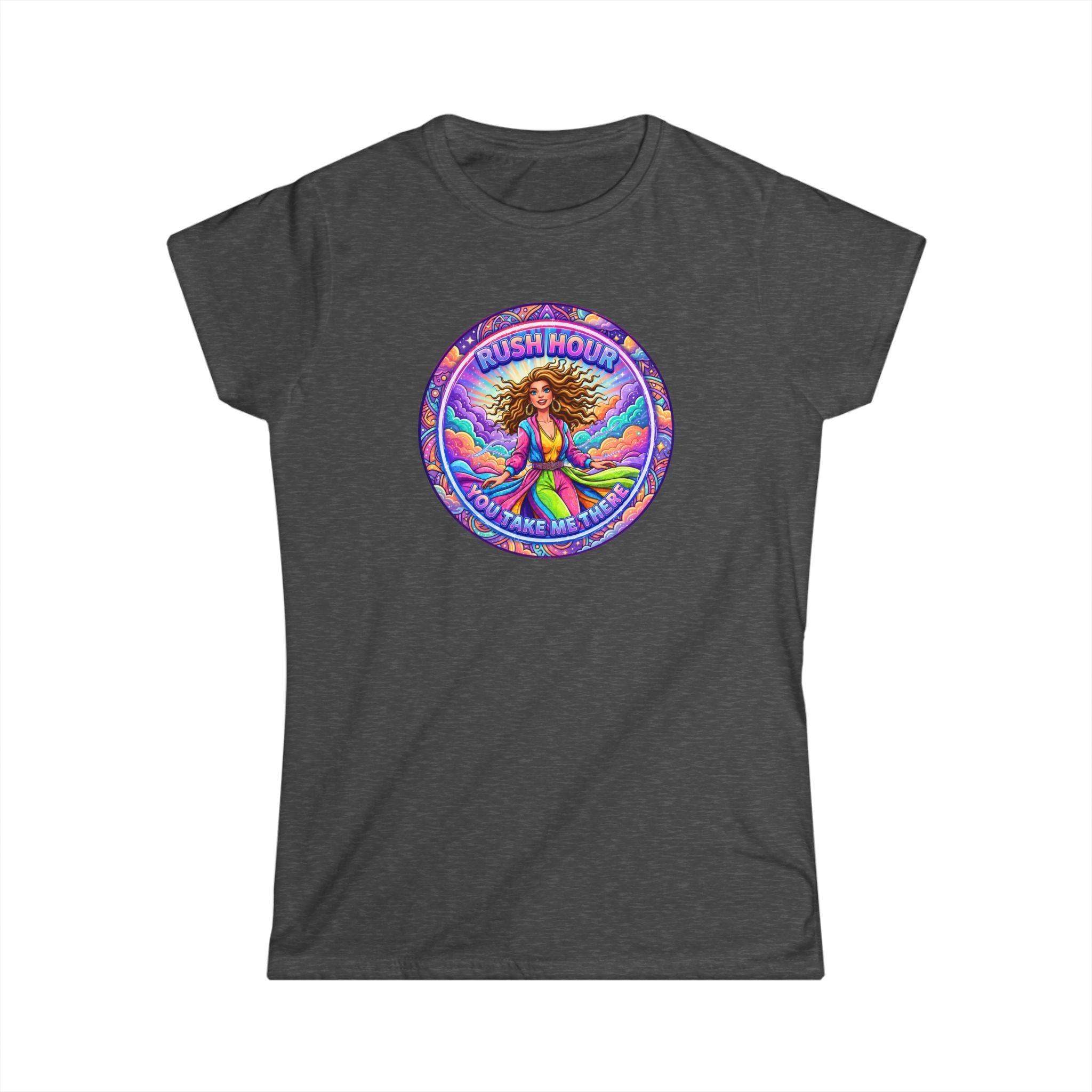 Women's Tee — “Rush Hour” Colorful Retro Hippie Graphic