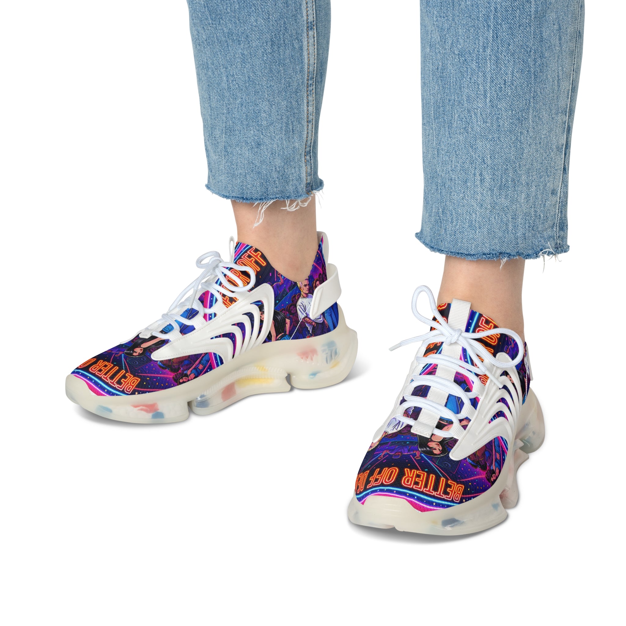 Women's Mesh Sneakers — Neon Retro Graphic "Better Off Dead" Street Style