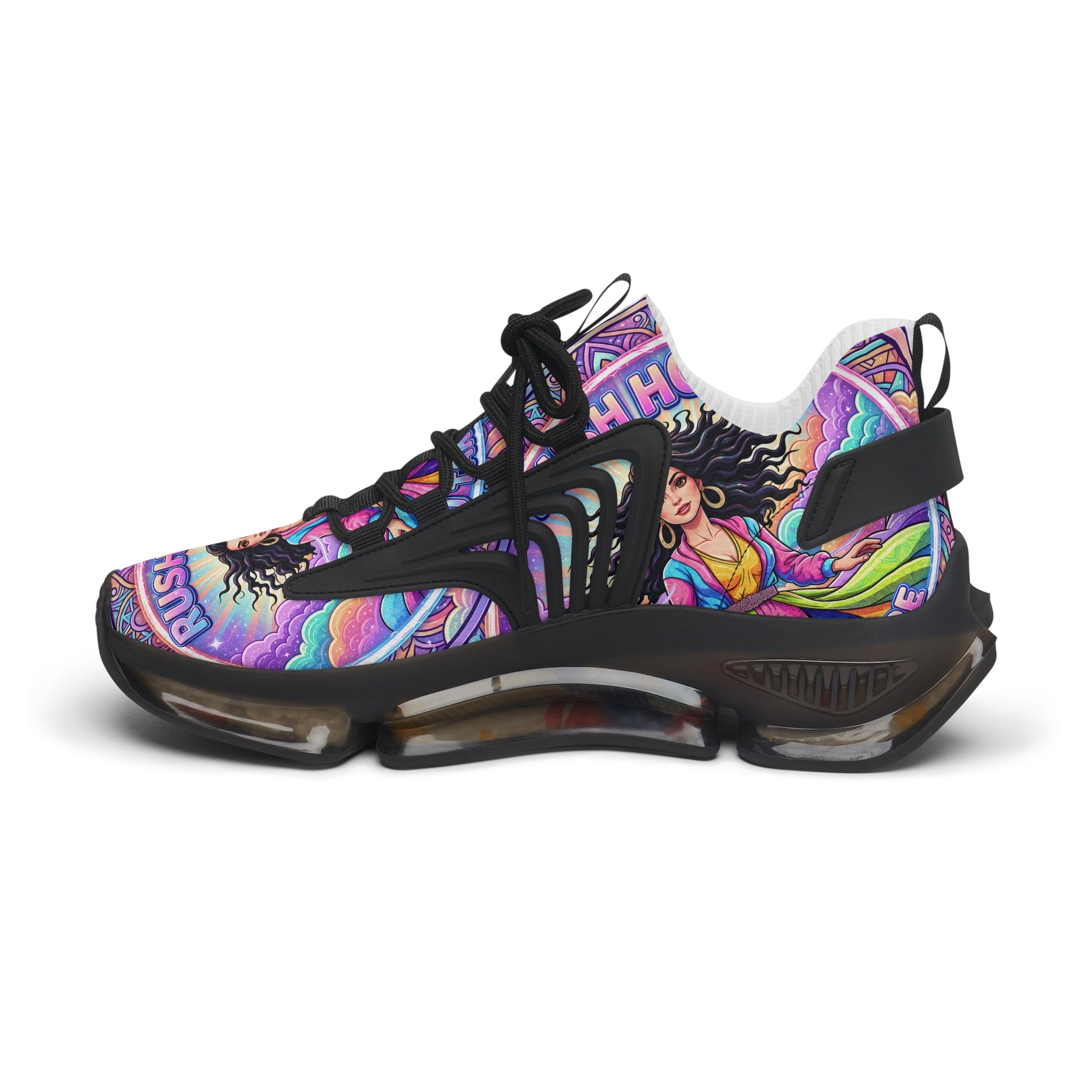 Mesh Sneakers — "Rush Hour "Vibrant Boho Goddess Graphic Women’s Athletic Shoes