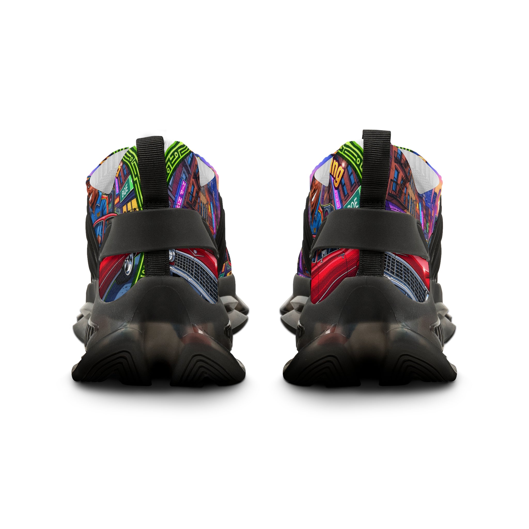 Custom Graphic Mesh Sneakers — "That Hip-hop From 92 Be Bumping" Colorful Cityscape Portrait Design