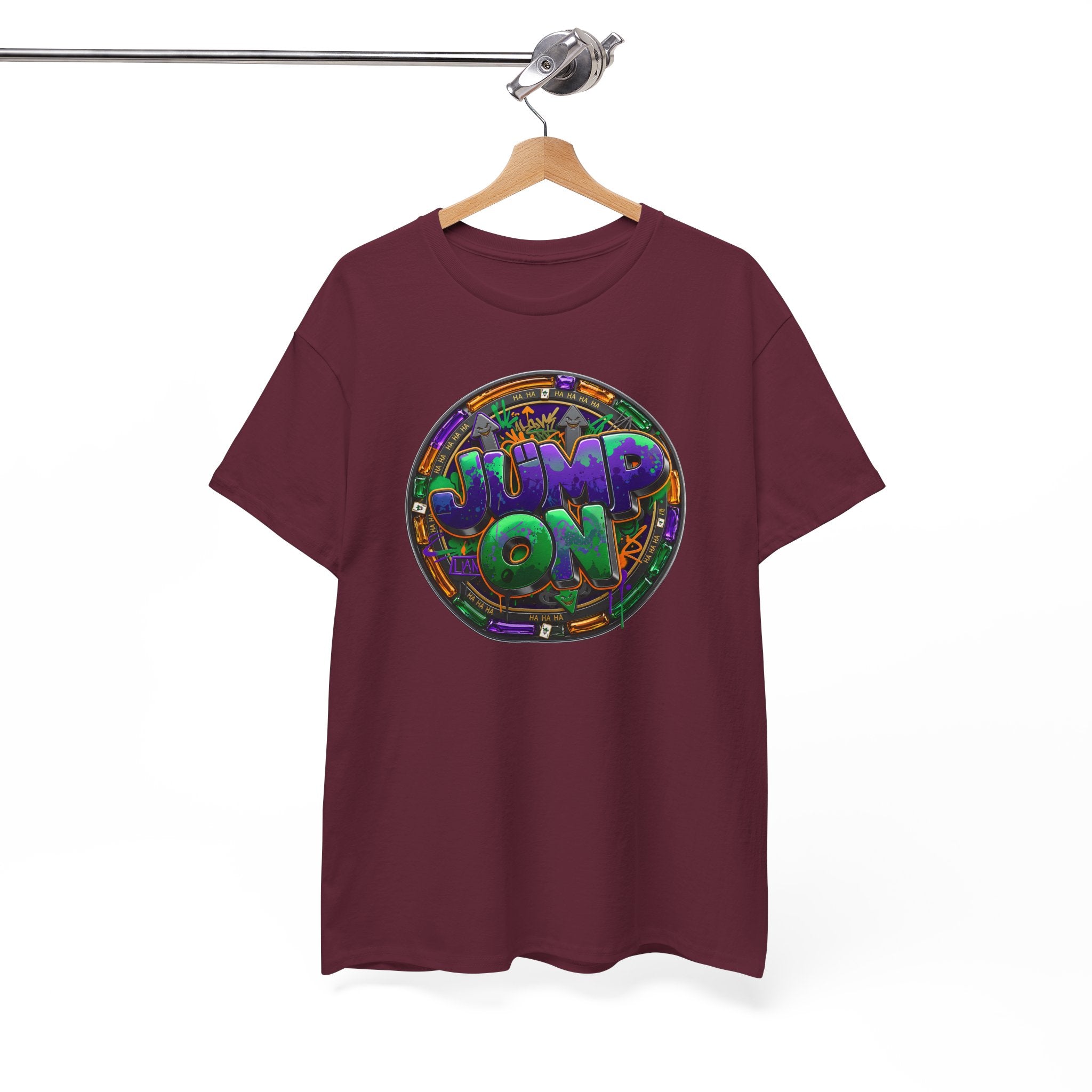 " Jump On" Circle Graphic Tee — Retro Neon Streetwear T-Shirt