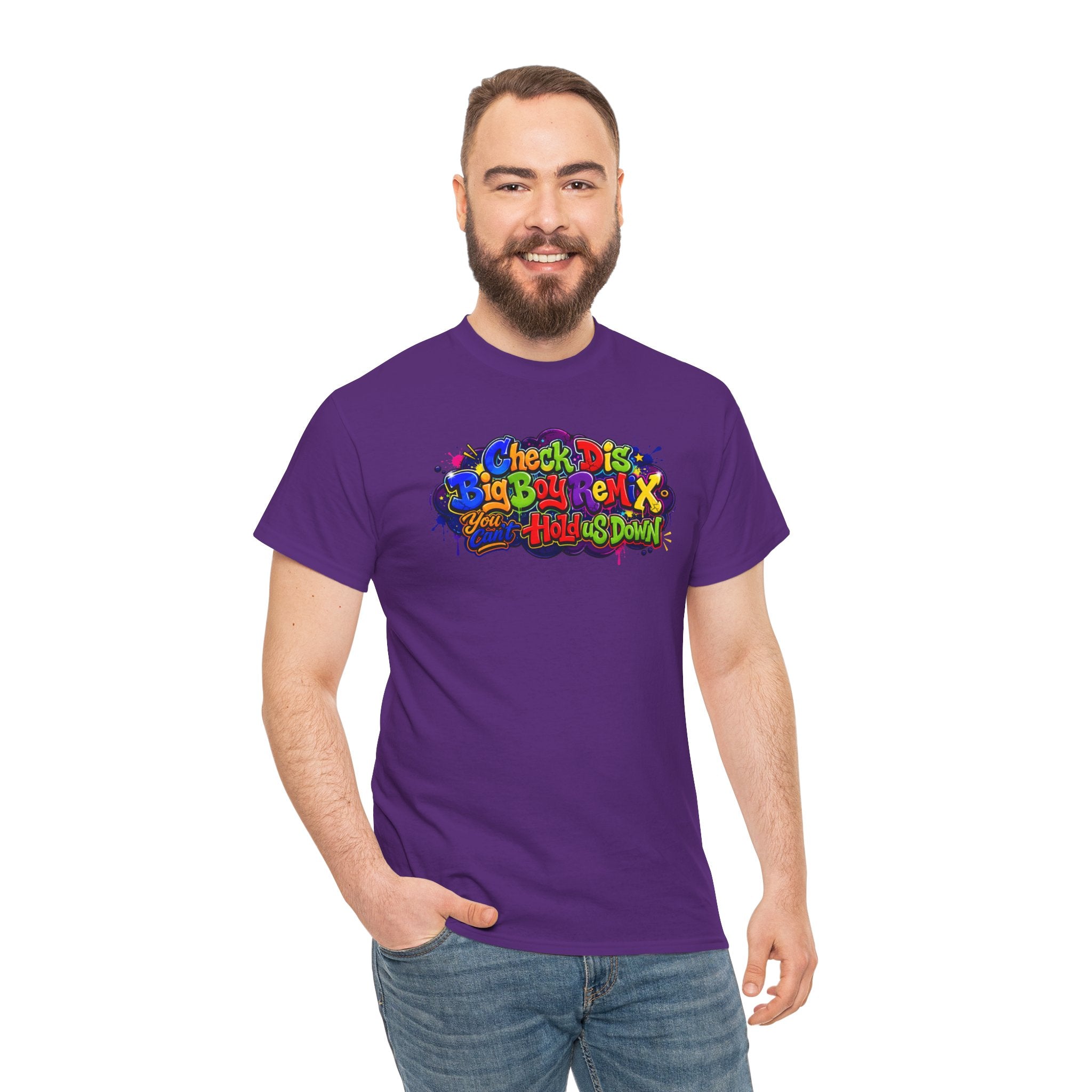Graphic Tee — Colorful 'Check Dis Big Boy Remix' Retro Street Art T-Shirt