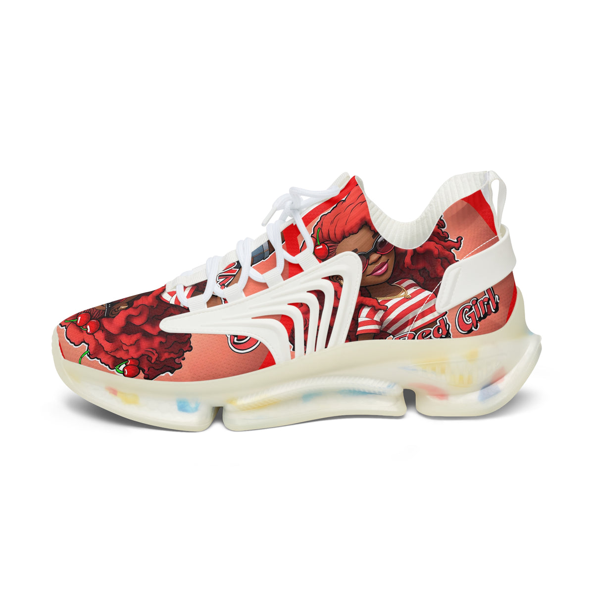 Red Curly-Haired Girl Athletic Sneakers — " Cherry Red Girl "Women's Fashion Mesh Shoes