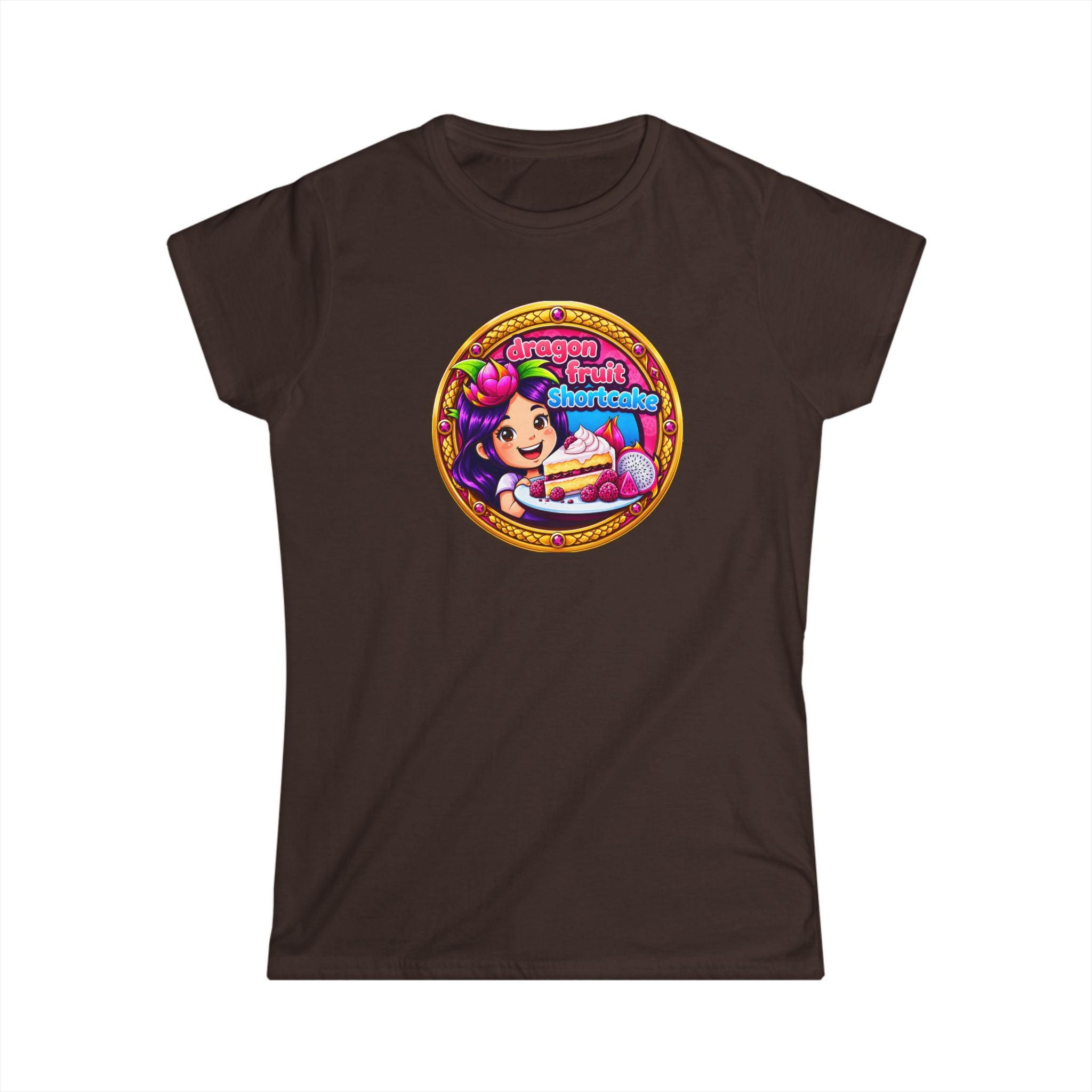 Women’s T‑Shirt — Cute Retro Girl with "Dragon Fruit Shortcake ” Graphic