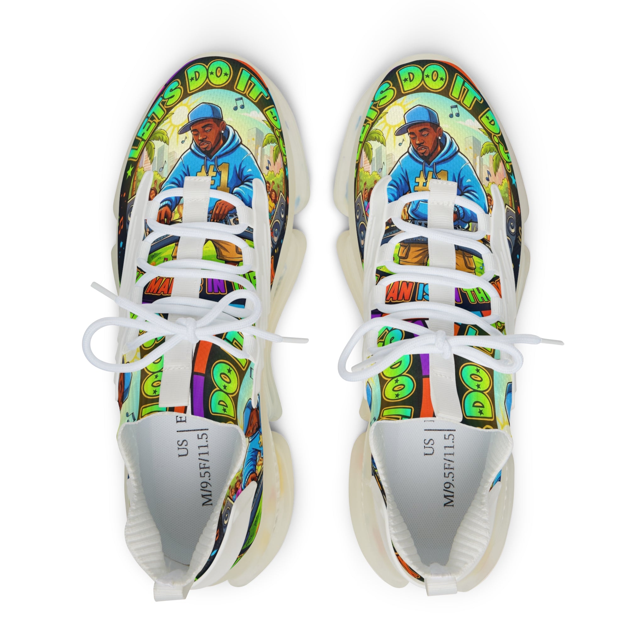 Men's Graphic Mesh Sneakers — " Lets Do It DJ" Colorful Retro DJ Street Style