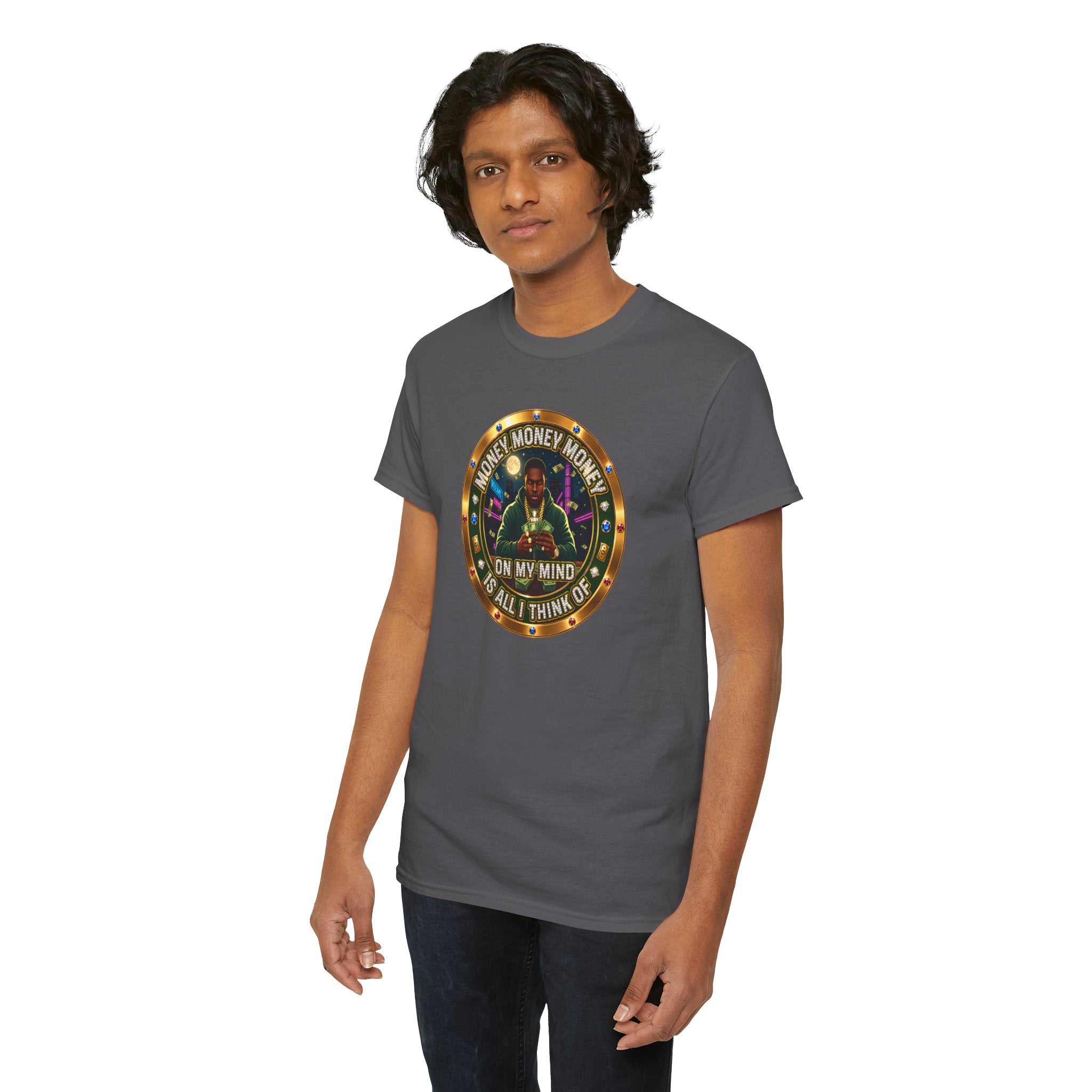 "Money On My Mind" Graphic Tee — Retro Casino Coin Design