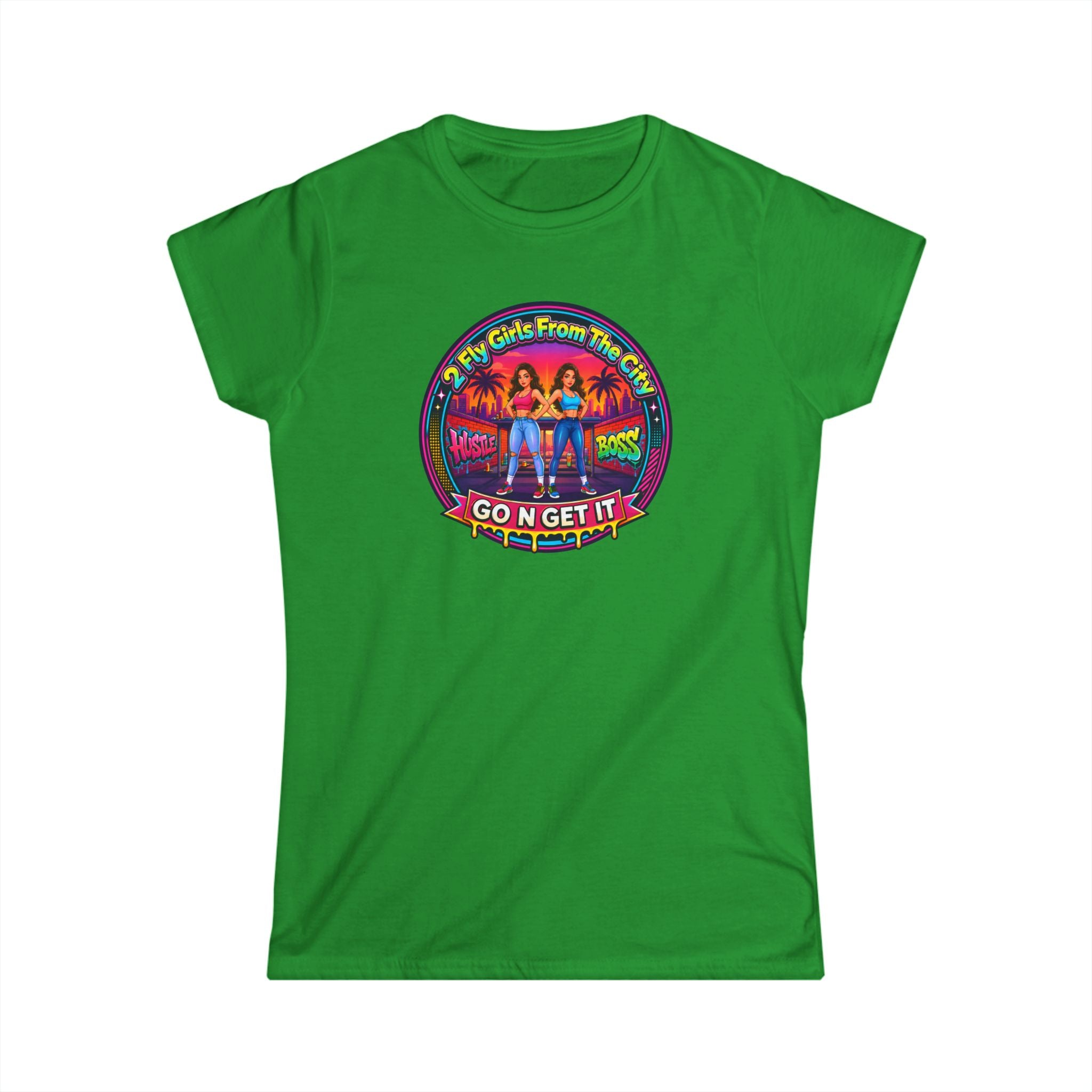 Go N Get It Women’s Tee — “2 Fly Girls From The City" ” Retro Graphic Shirt