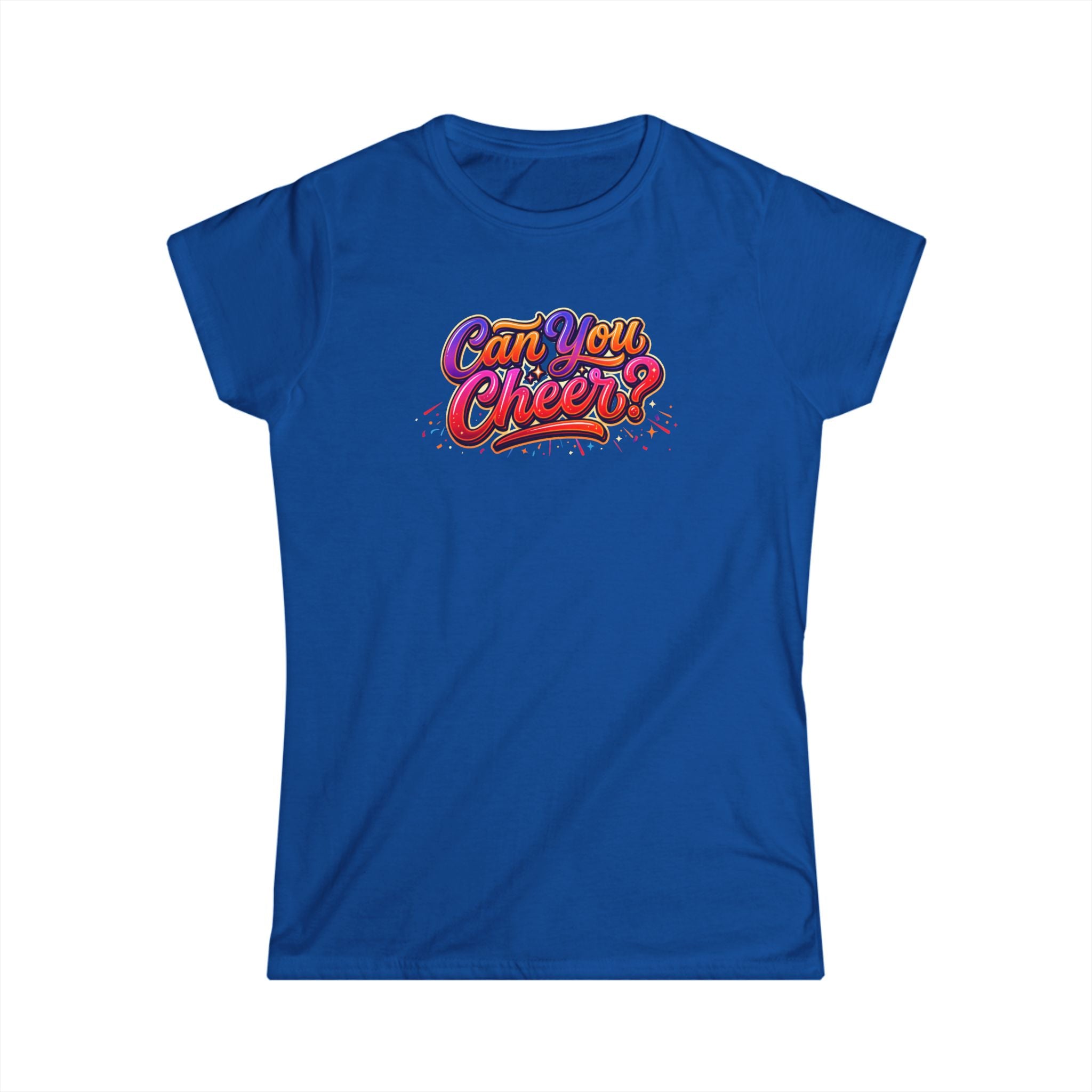 Women's Tee — "Can You Cheer" Colorful Retro Script Graphic