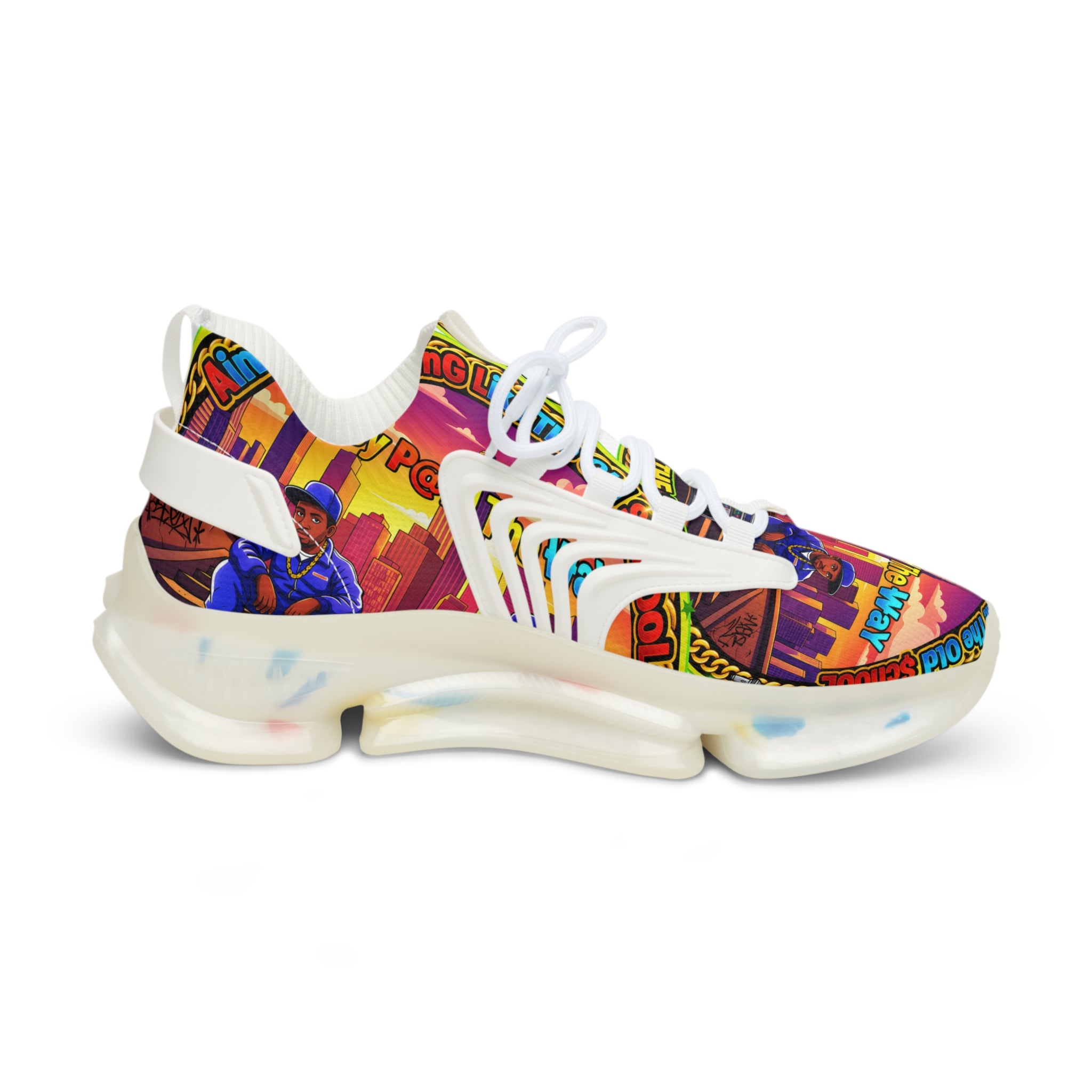 Men's Mesh Sneakers — " Aint Nothing Like The Old School" Vibrant Retro City Graphic Athletic Shoes