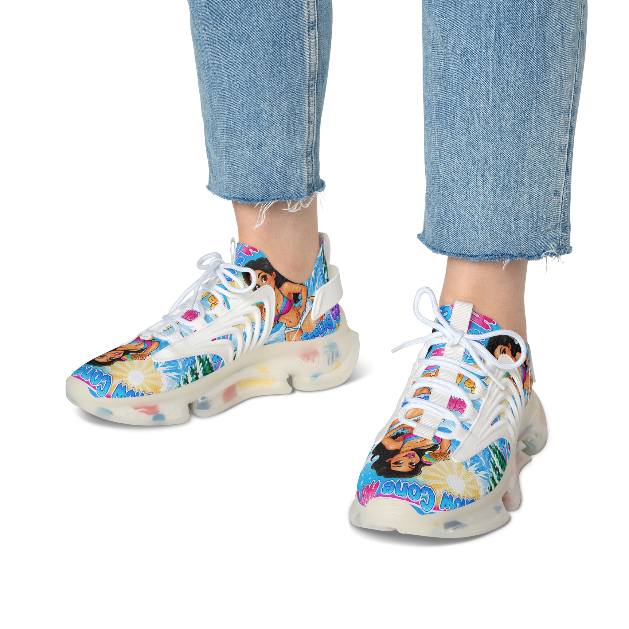 Women's Mesh Sneakers —"Snow Cone Hot Girl "Tropical Beach Babe Graphic Sneakers