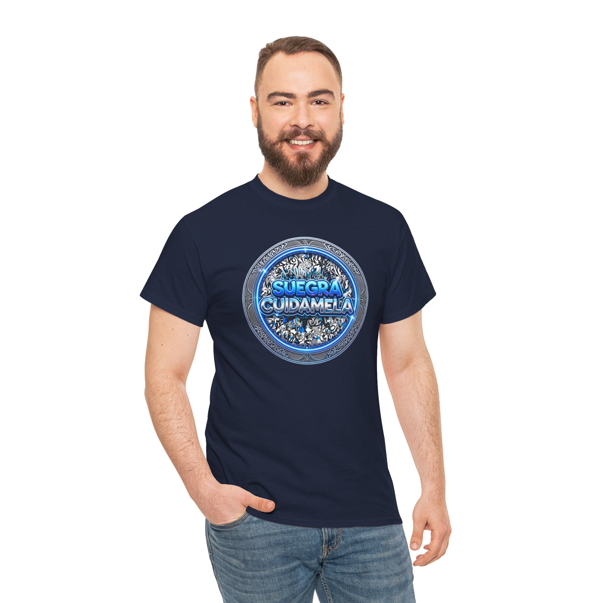 T-Shirt — Suegra Cuídame (Blue Floral Emblem)