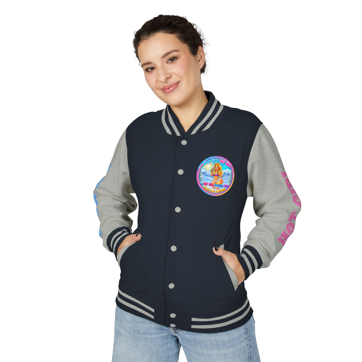Angel Pinup Letterman Jacket — "Snowcone Hot Girl " Graphic Varsity Jacket