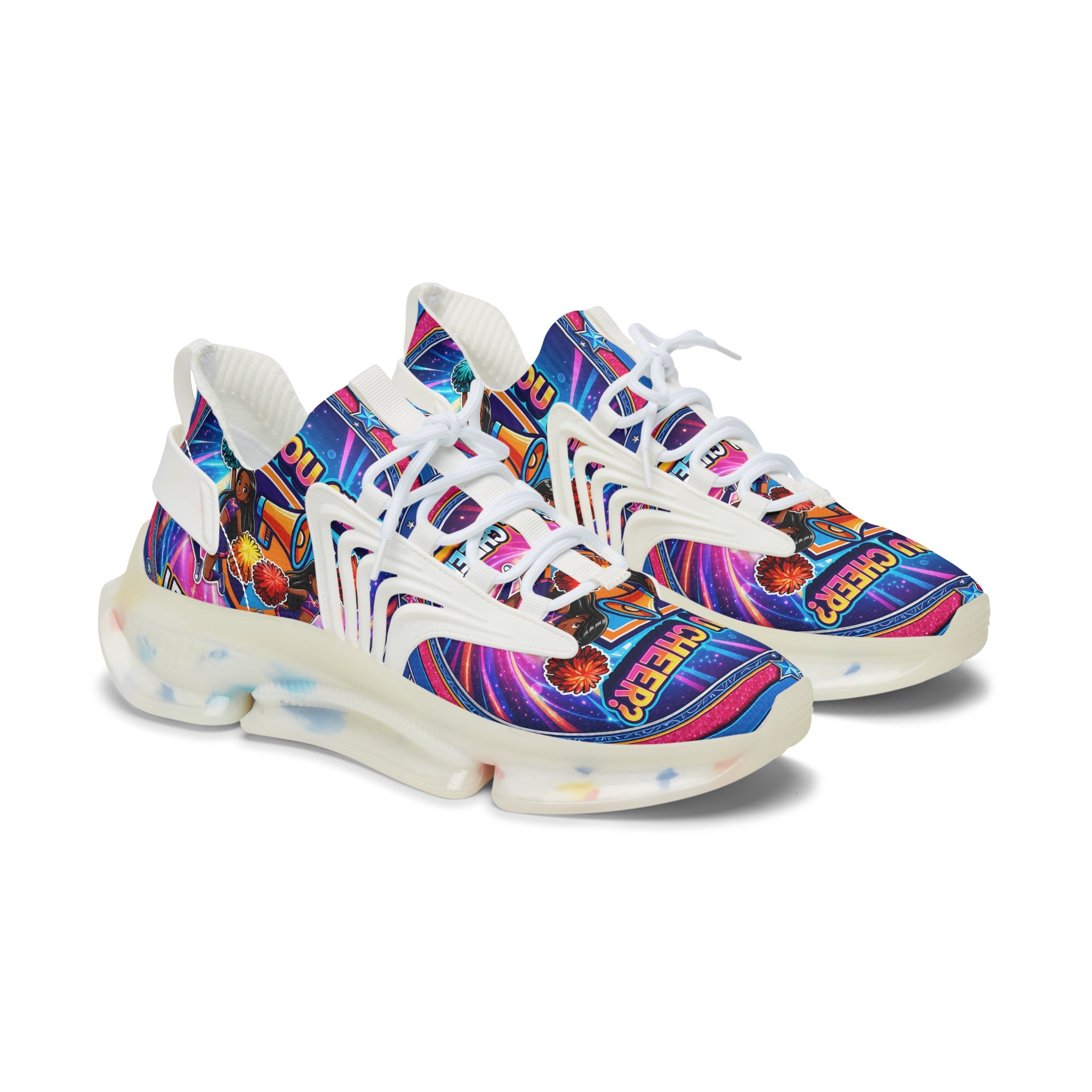 Women's Mesh Sneakers — Colorful Retro 'Can You Cheer' Graphic Athletic Shoes