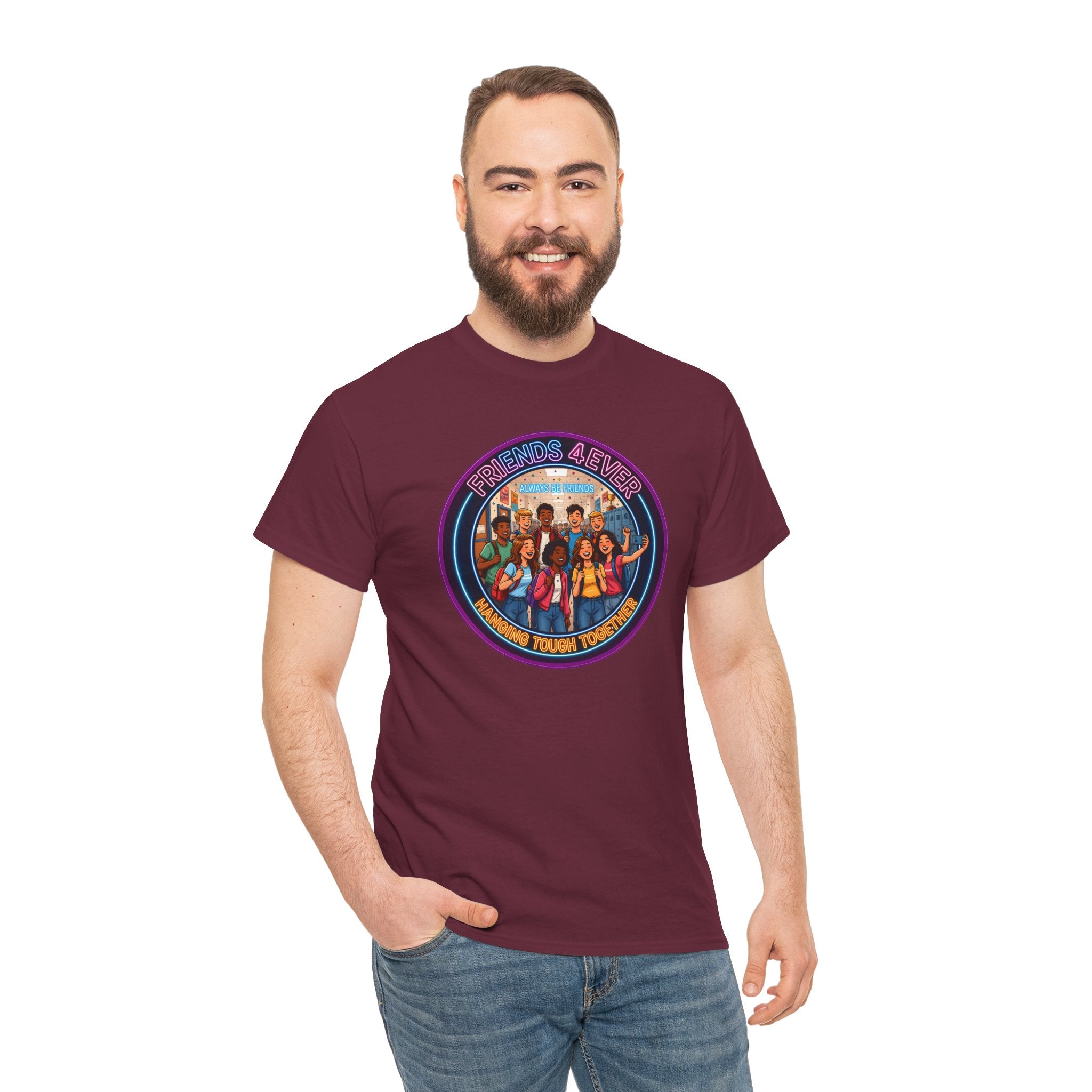 Graphic Tee — Retro Group Illustration "Friends Forever"
